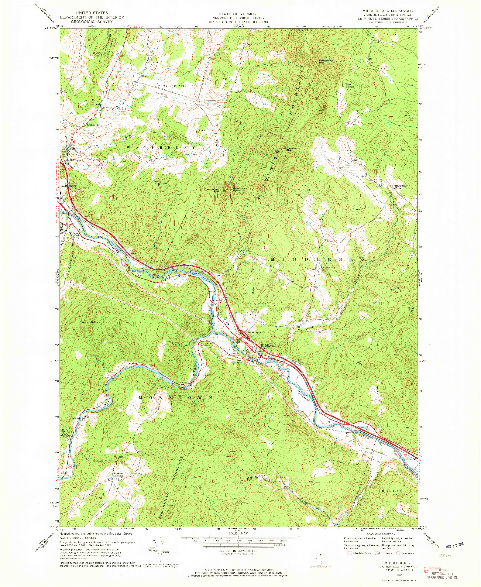 USGS 1:24000-SCALE QUADRANGLE FOR MIDDLESEX, VT 1968
