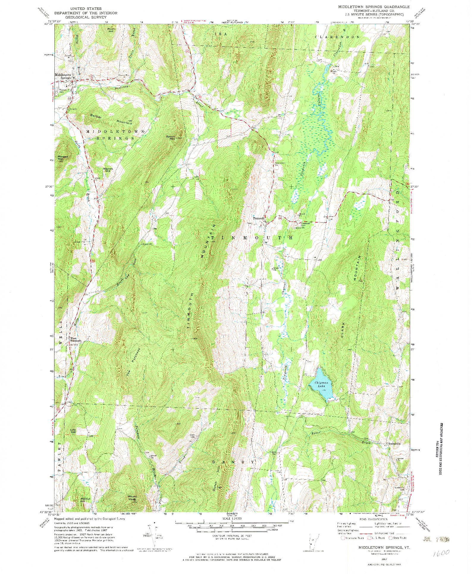 USGS 1:24000-SCALE QUADRANGLE FOR MIDDLETOWN SPRINGS, VT 1967