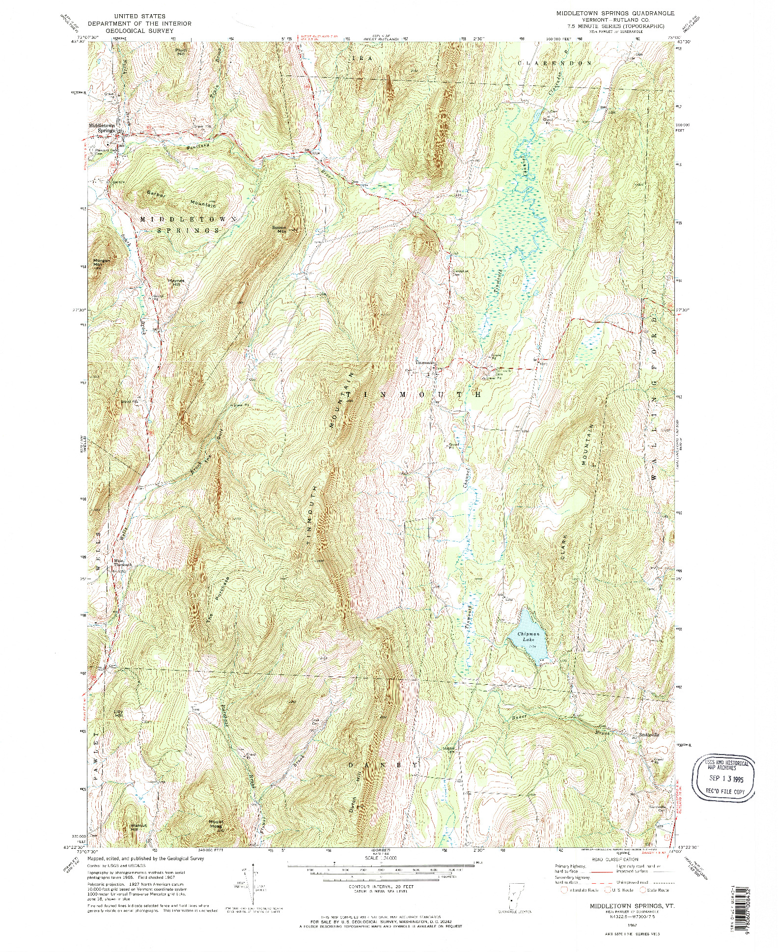 USGS 1:24000-SCALE QUADRANGLE FOR MIDDLETOWN SPRINGS, VT 1967