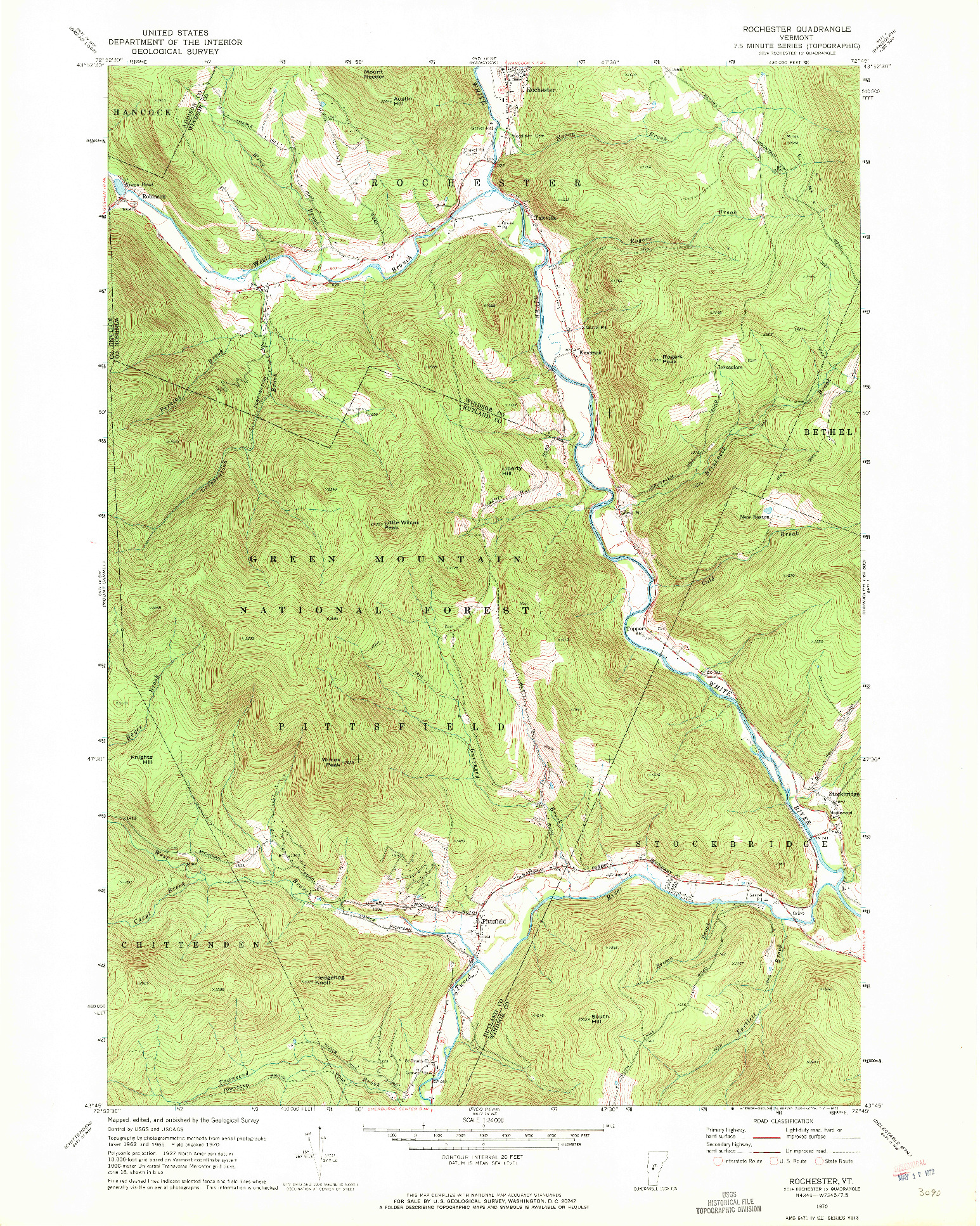 USGS 1:24000-SCALE QUADRANGLE FOR ROCHESTER, VT 1970
