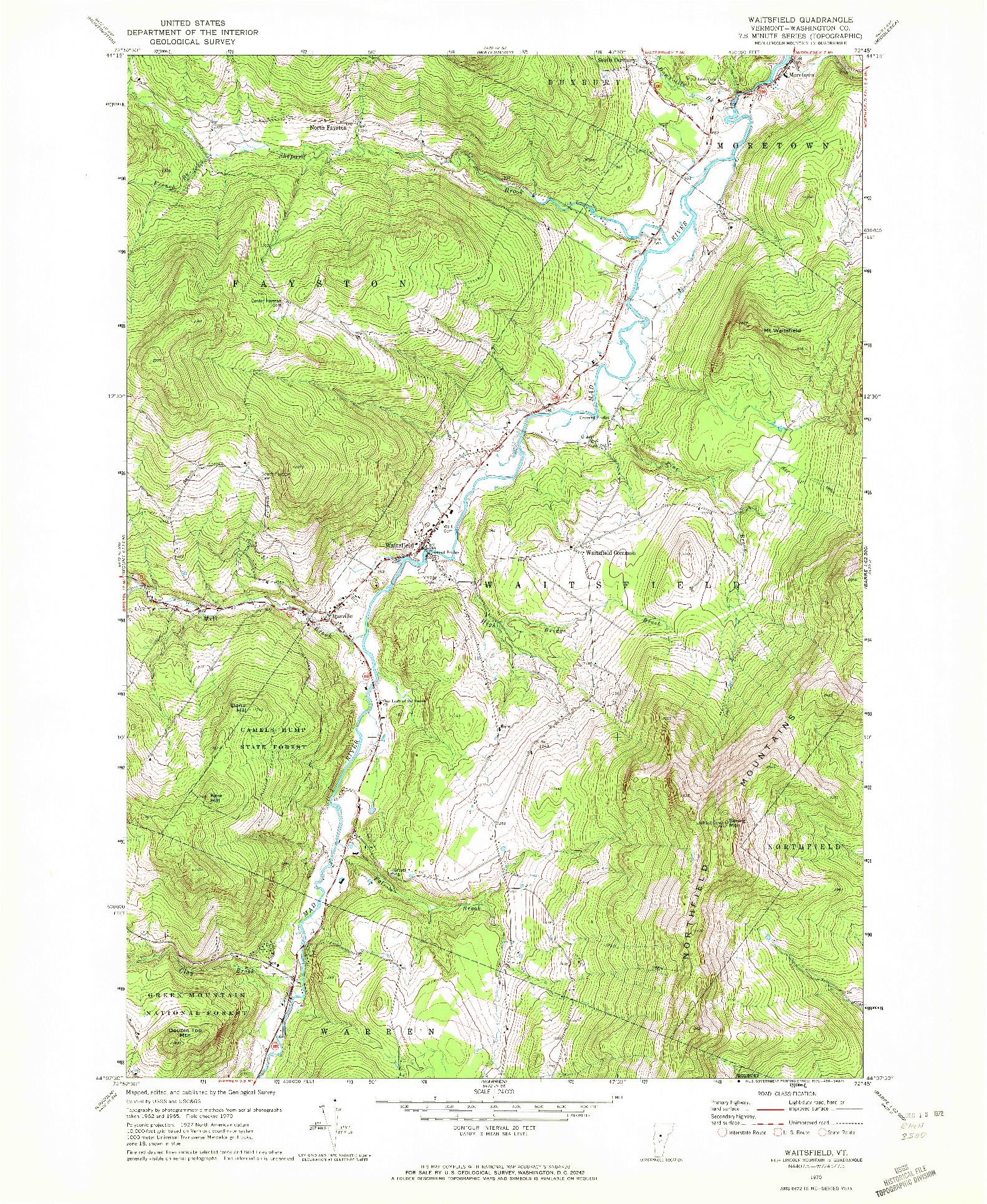USGS 1:24000-SCALE QUADRANGLE FOR WAITSFIELD, VT 1970