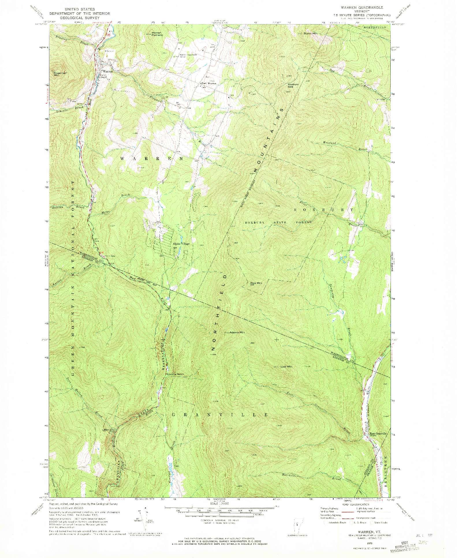 USGS 1:24000-SCALE QUADRANGLE FOR WARREN, VT 1970