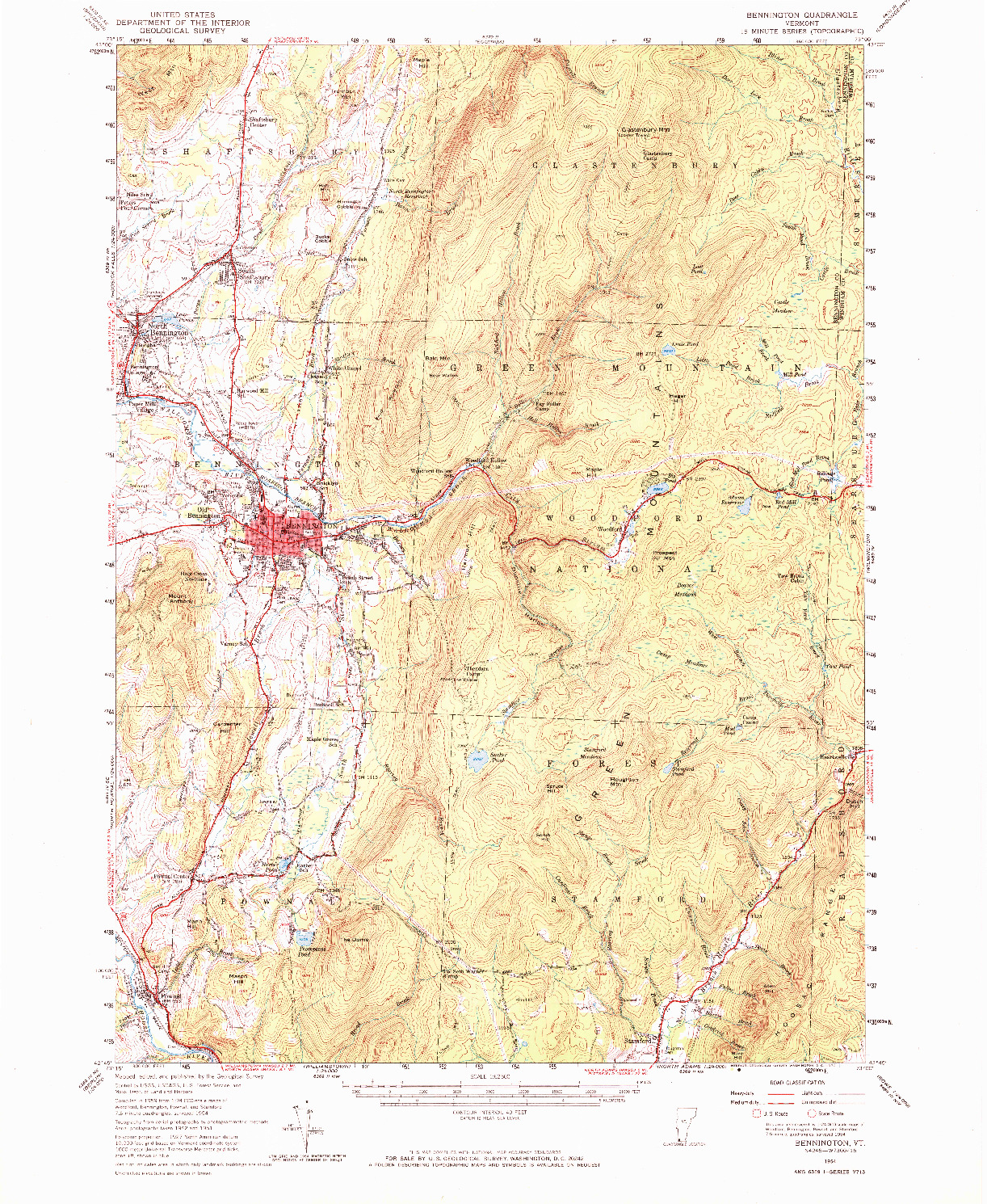 USGS 1:62500-SCALE QUADRANGLE FOR BENNINGTON, VT 1954