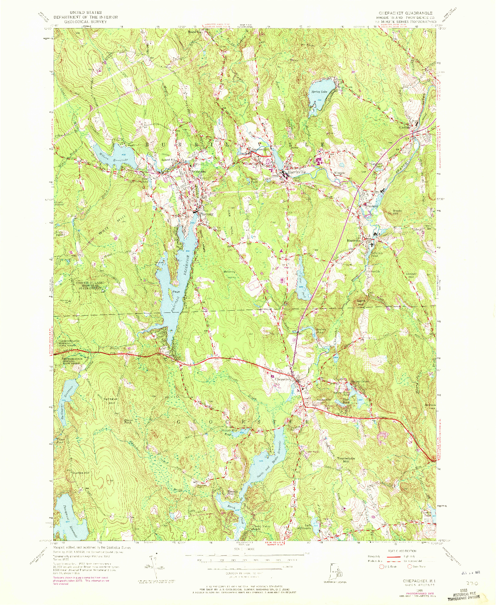 USGS 1:24000-SCALE QUADRANGLE FOR CHEPACHET, RI 1955