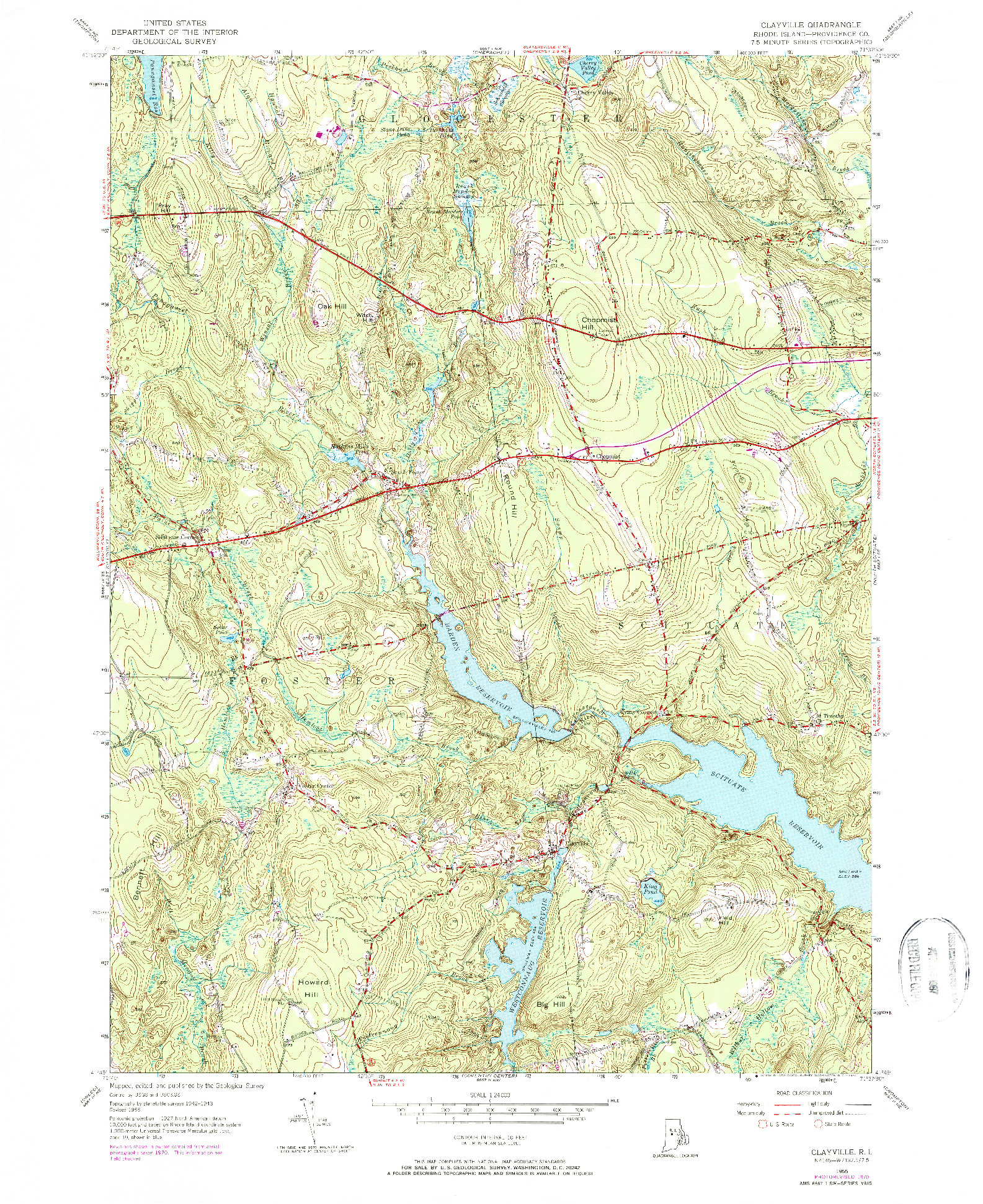 USGS 1:24000-SCALE QUADRANGLE FOR CLAYVILLE, RI 1955