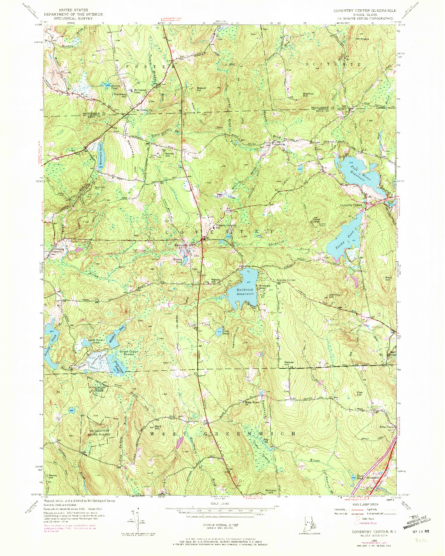 USGS 1:24000-SCALE QUADRANGLE FOR COVENTRY CENTER, RI 1955