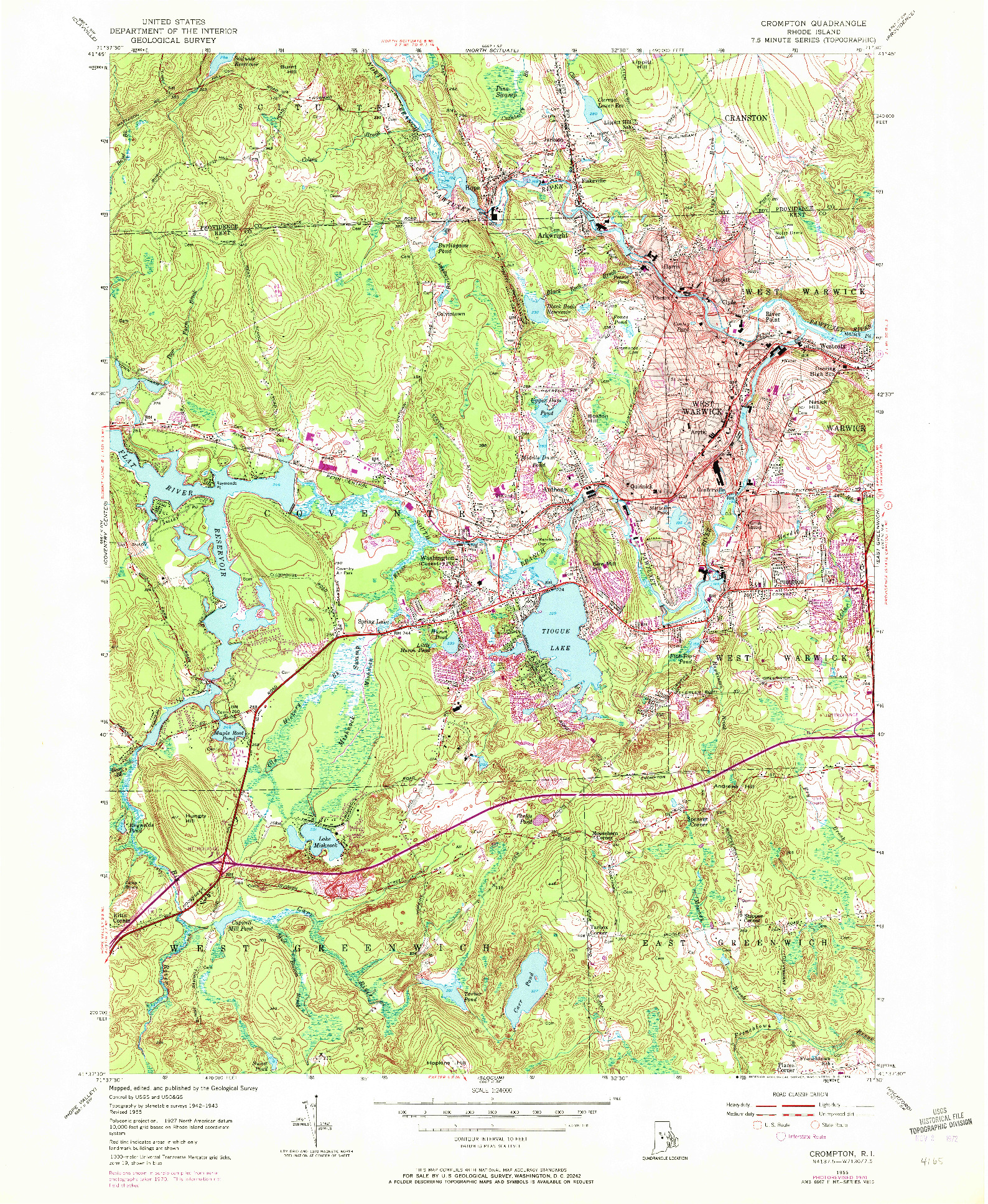 USGS 1:24000-SCALE QUADRANGLE FOR CROMPTON, RI 1955