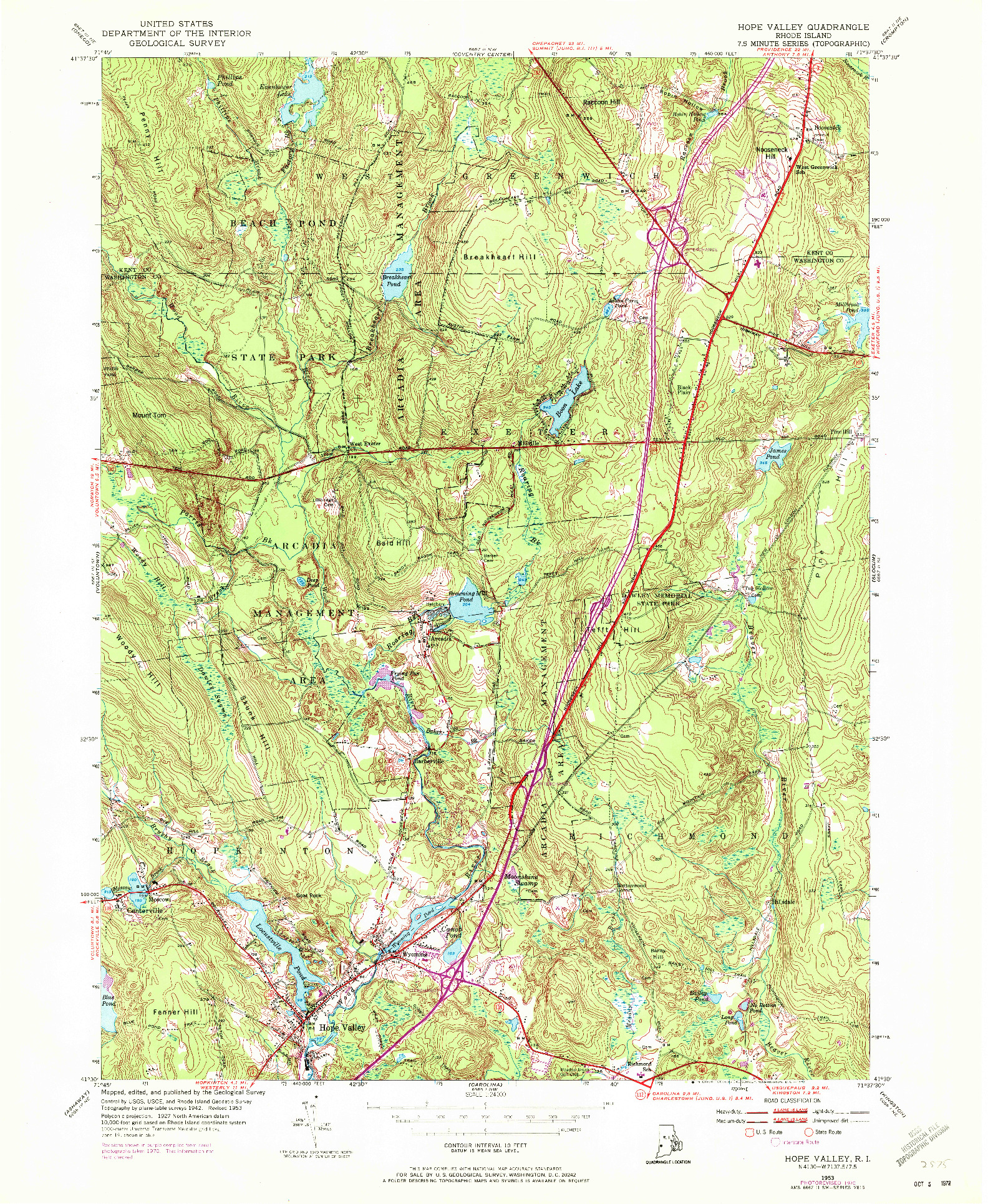 USGS 1:24000-SCALE QUADRANGLE FOR HOPE VALLEY, RI 1953