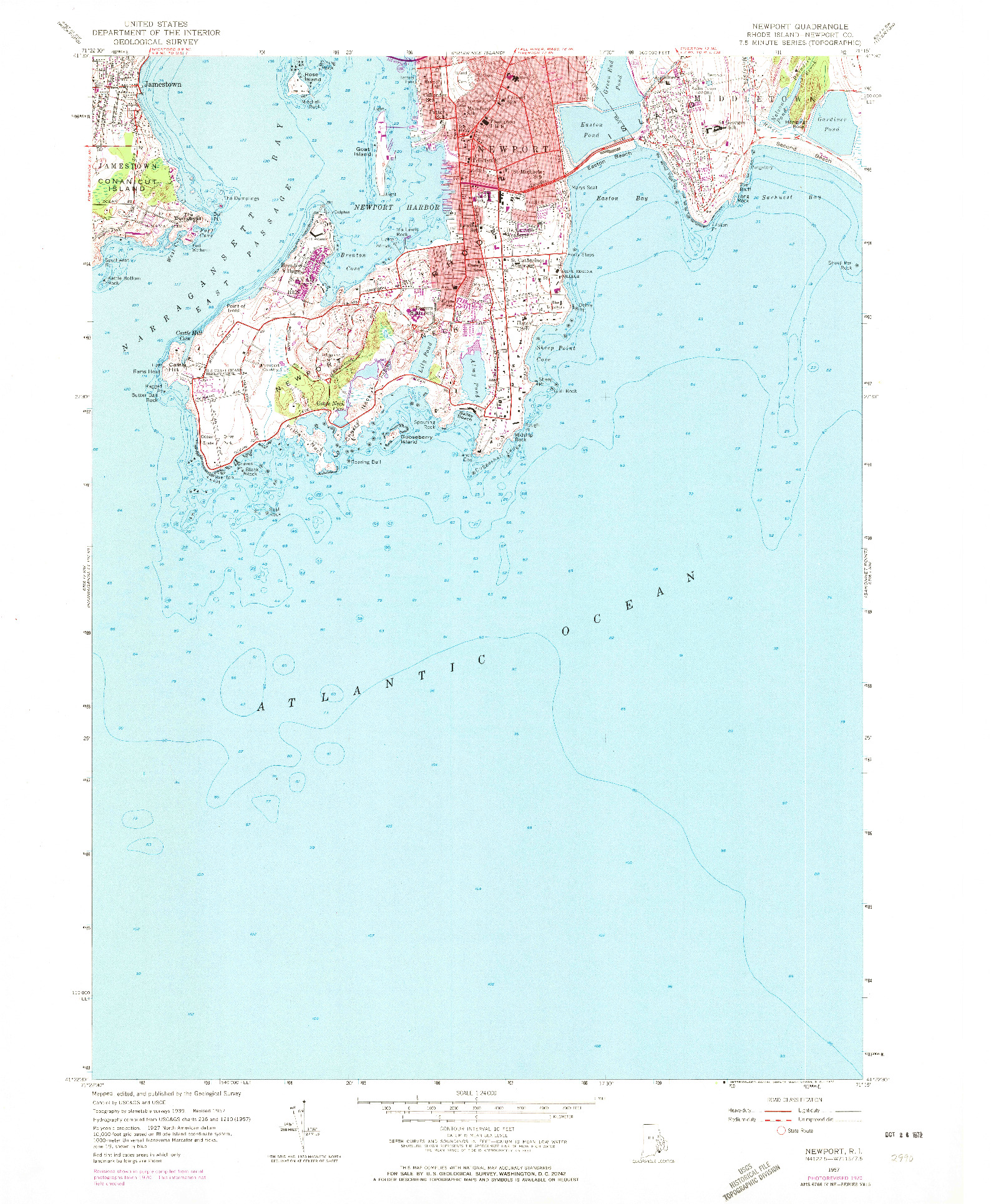 USGS 1:24000-SCALE QUADRANGLE FOR NEWPORT, RI 1957