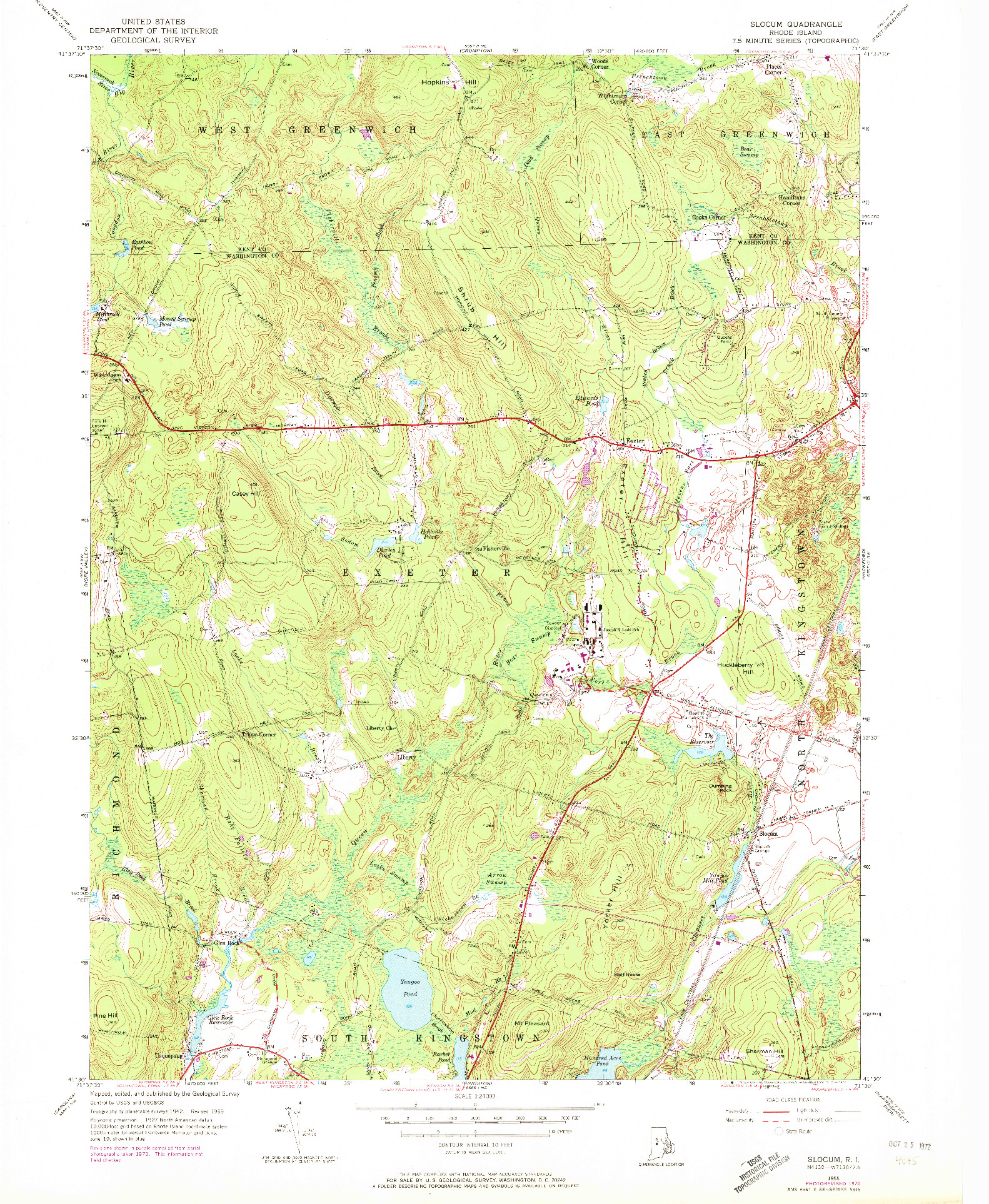 USGS 1:24000-SCALE QUADRANGLE FOR SLOCUM, RI 1955