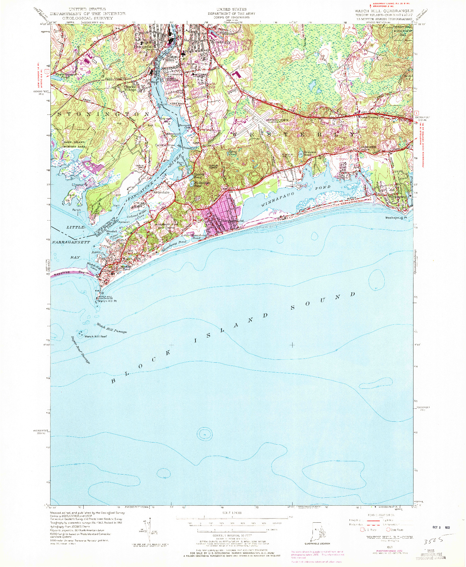 USGS 1:24000-SCALE QUADRANGLE FOR WATCH HILL, RI 1953