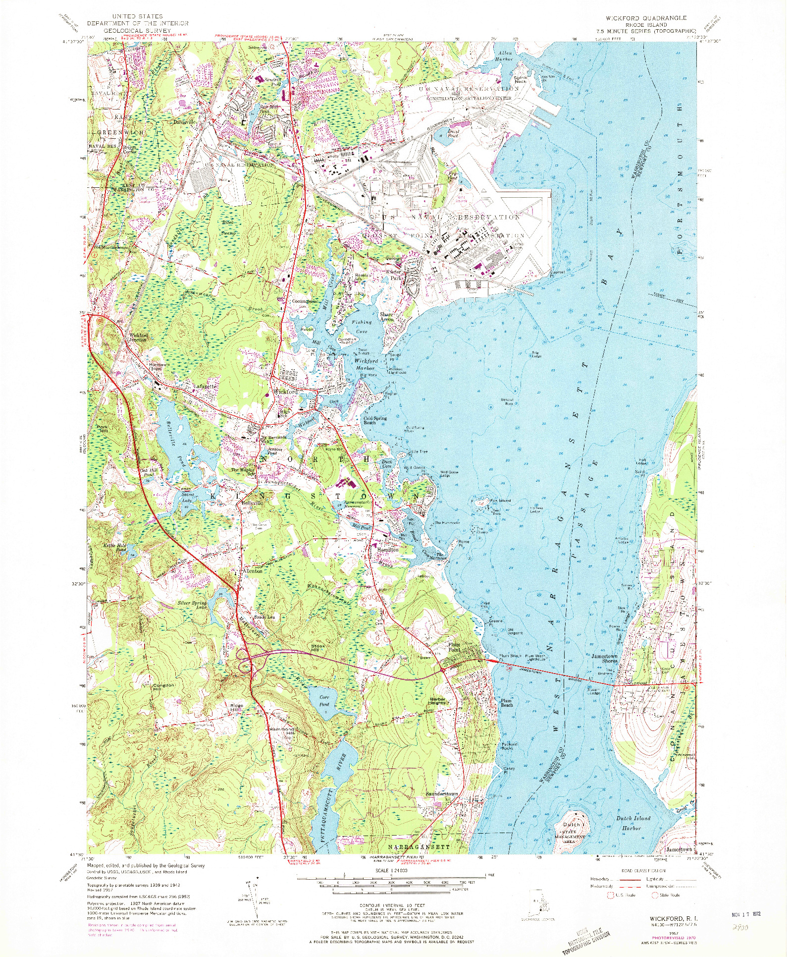 USGS 1:24000-SCALE QUADRANGLE FOR WICKFORD, RI 1957