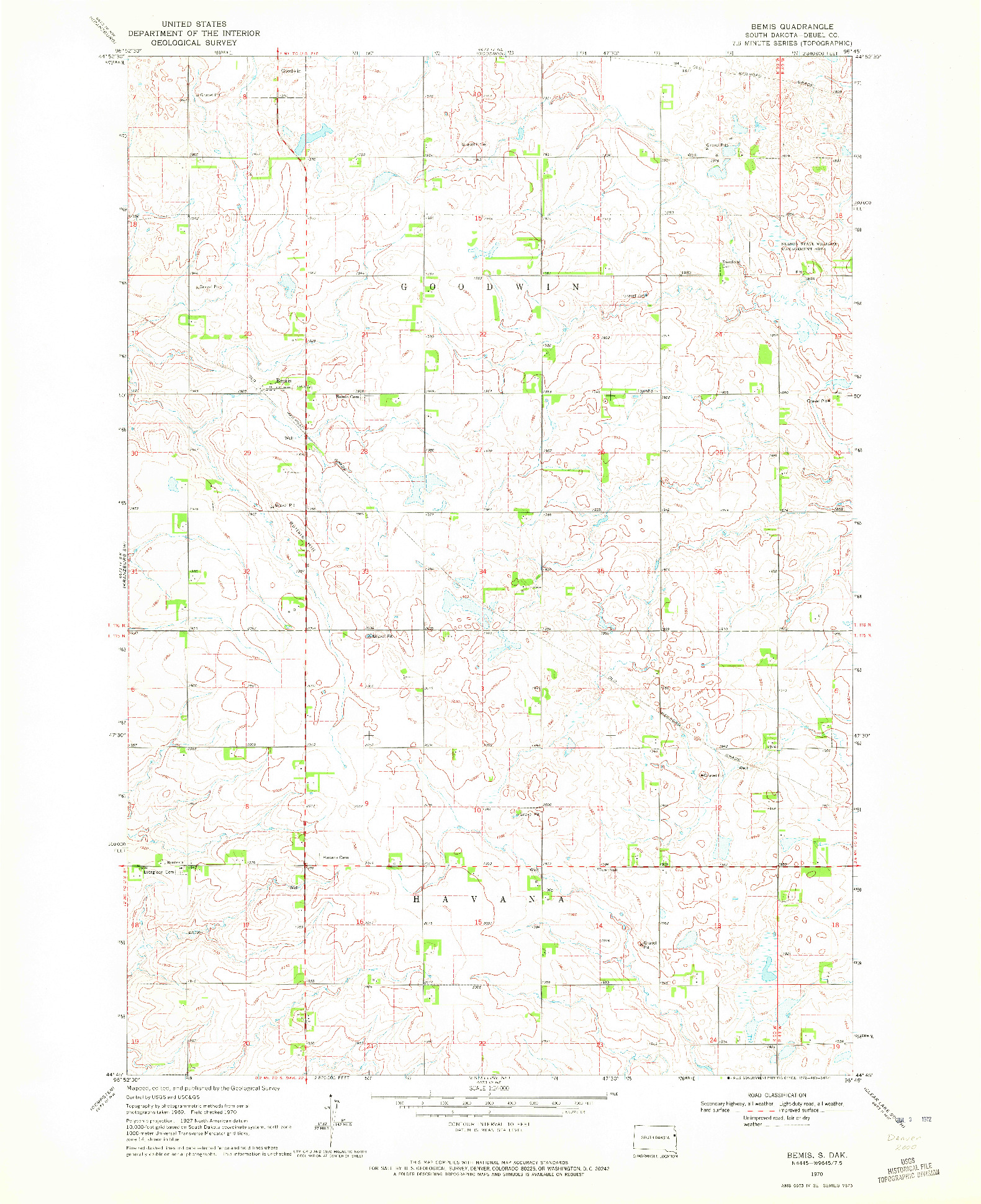 USGS 1:24000-SCALE QUADRANGLE FOR BEMIS, SD 1970