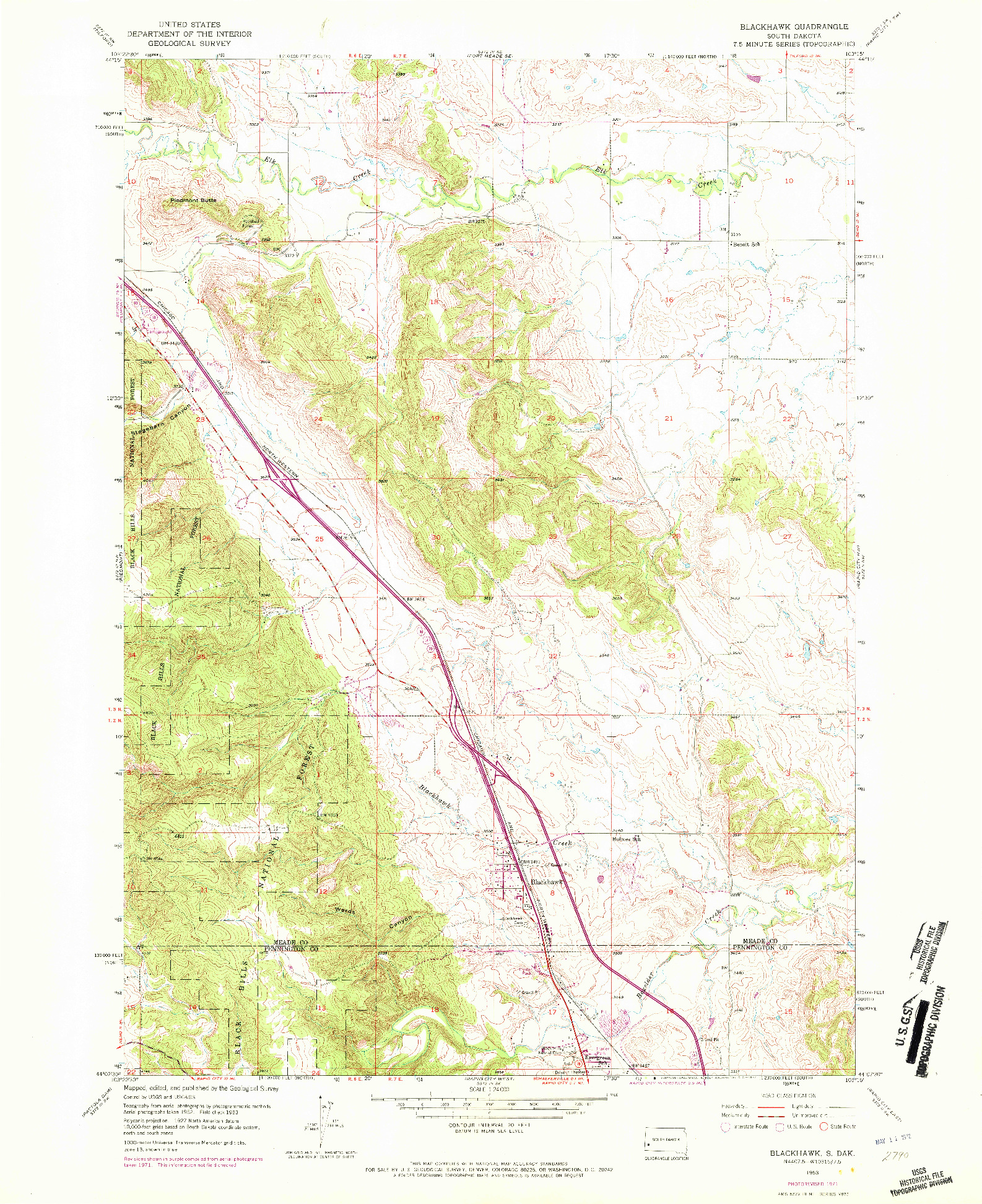 USGS 1:24000-SCALE QUADRANGLE FOR BLACKHAWK, SD 1953