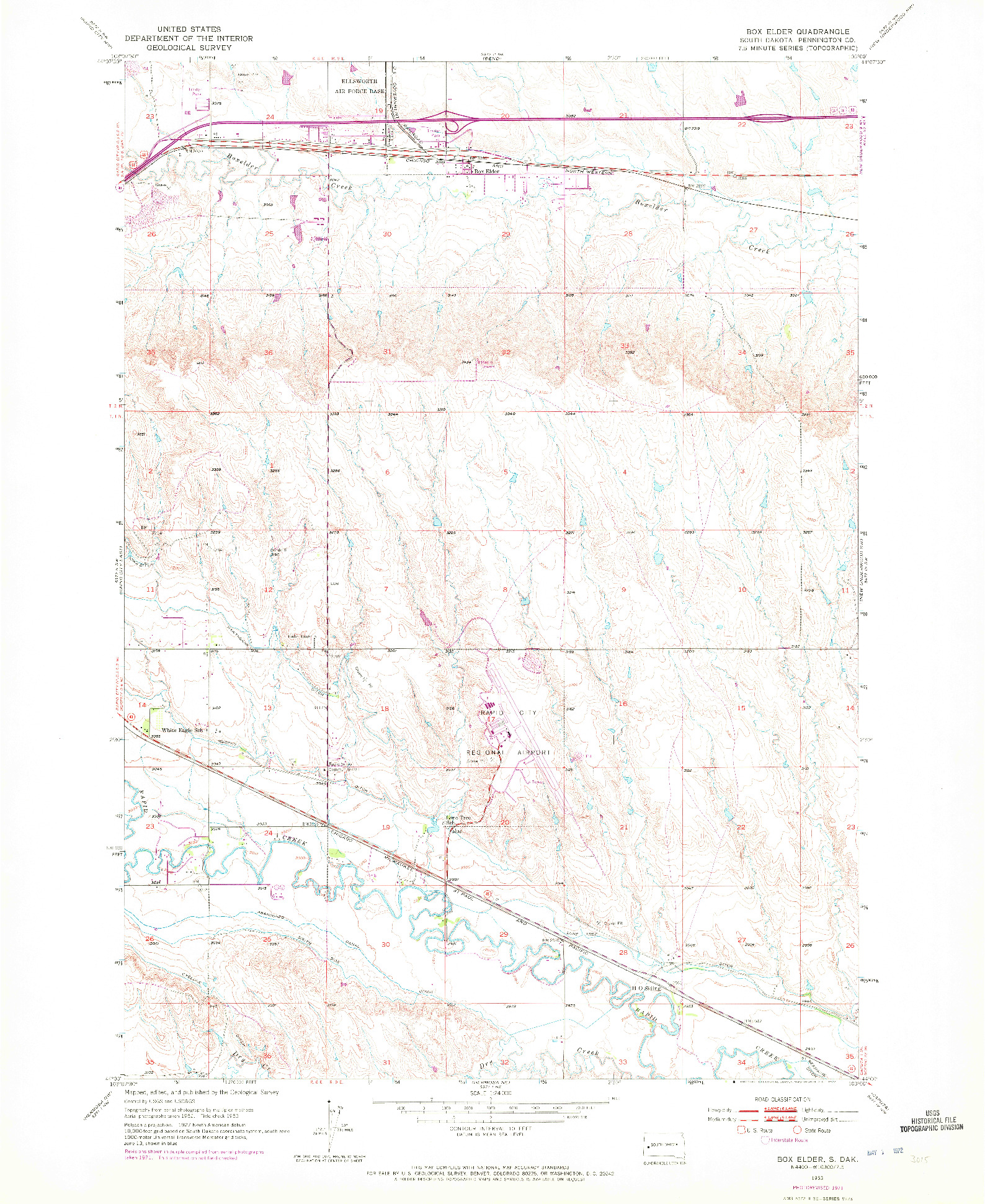USGS 1:24000-SCALE QUADRANGLE FOR BOX ELDER, SD 1953
