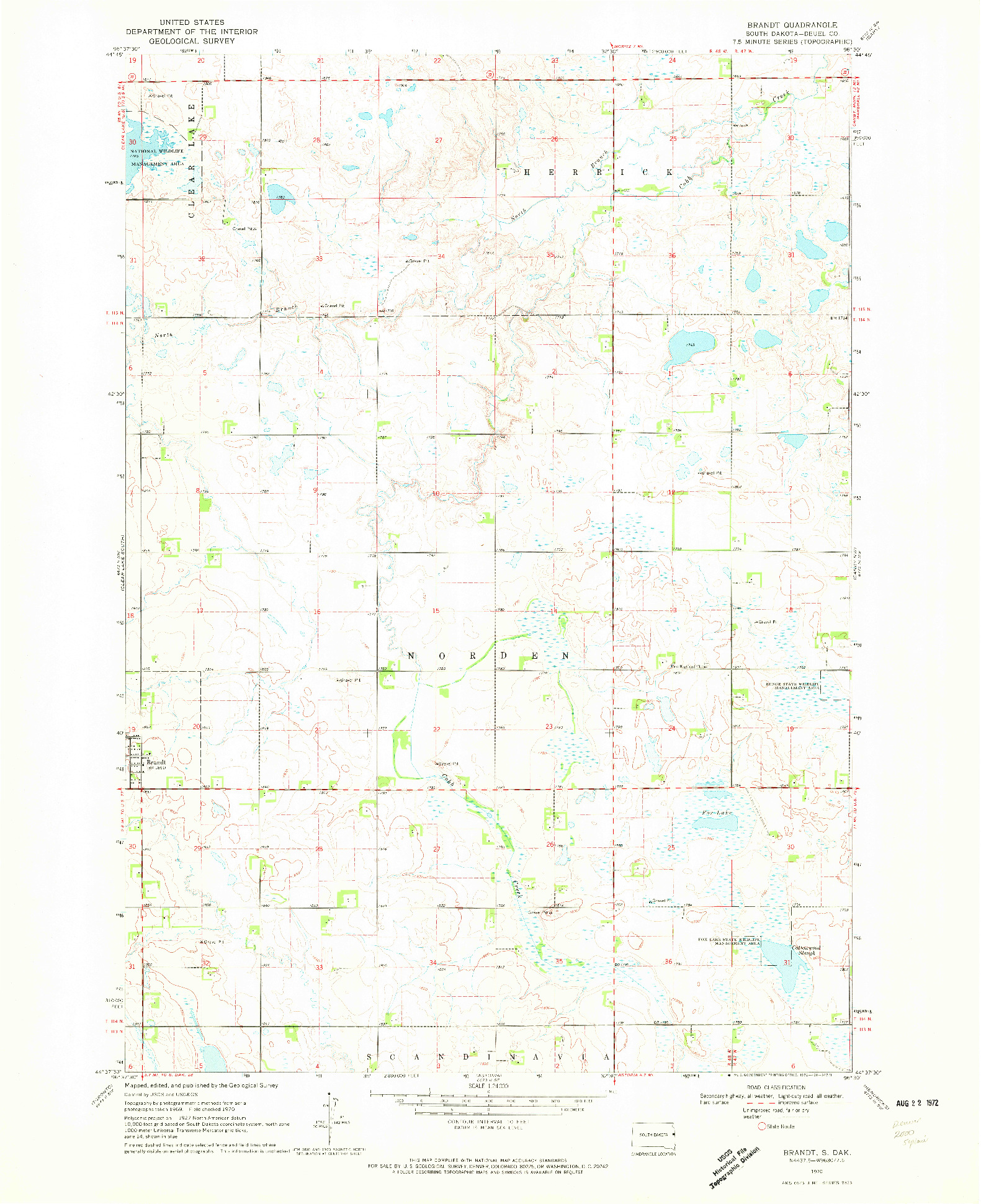 USGS 1:24000-SCALE QUADRANGLE FOR BRANDT, SD 1970