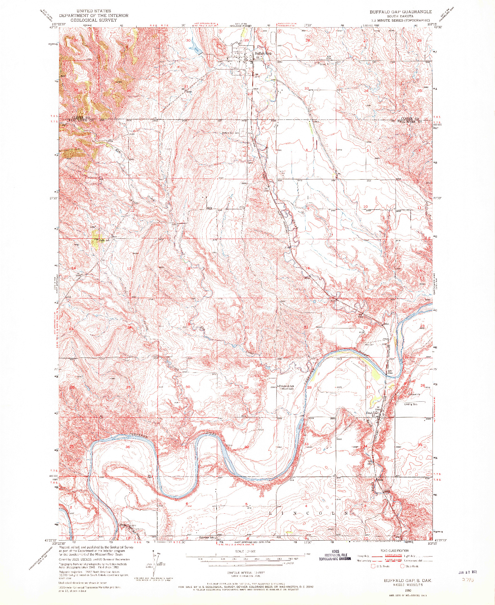 USGS 1:24000-SCALE QUADRANGLE FOR BUFFALO GAP, SD 1950