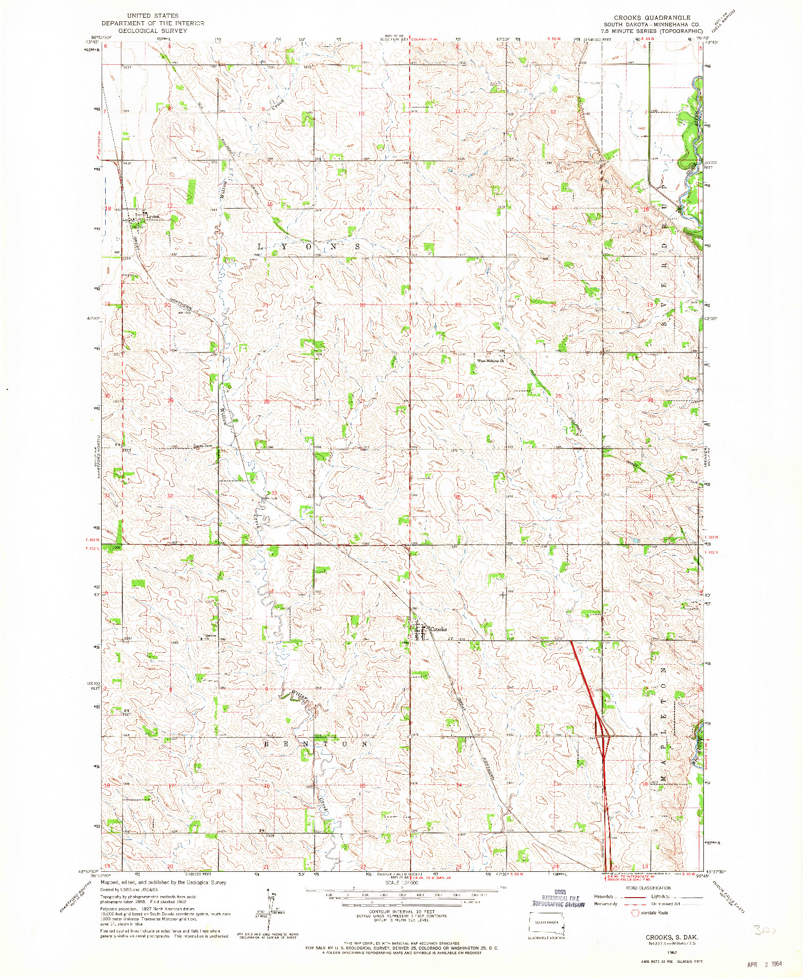 USGS 1:24000-SCALE QUADRANGLE FOR CROOKS, SD 1962