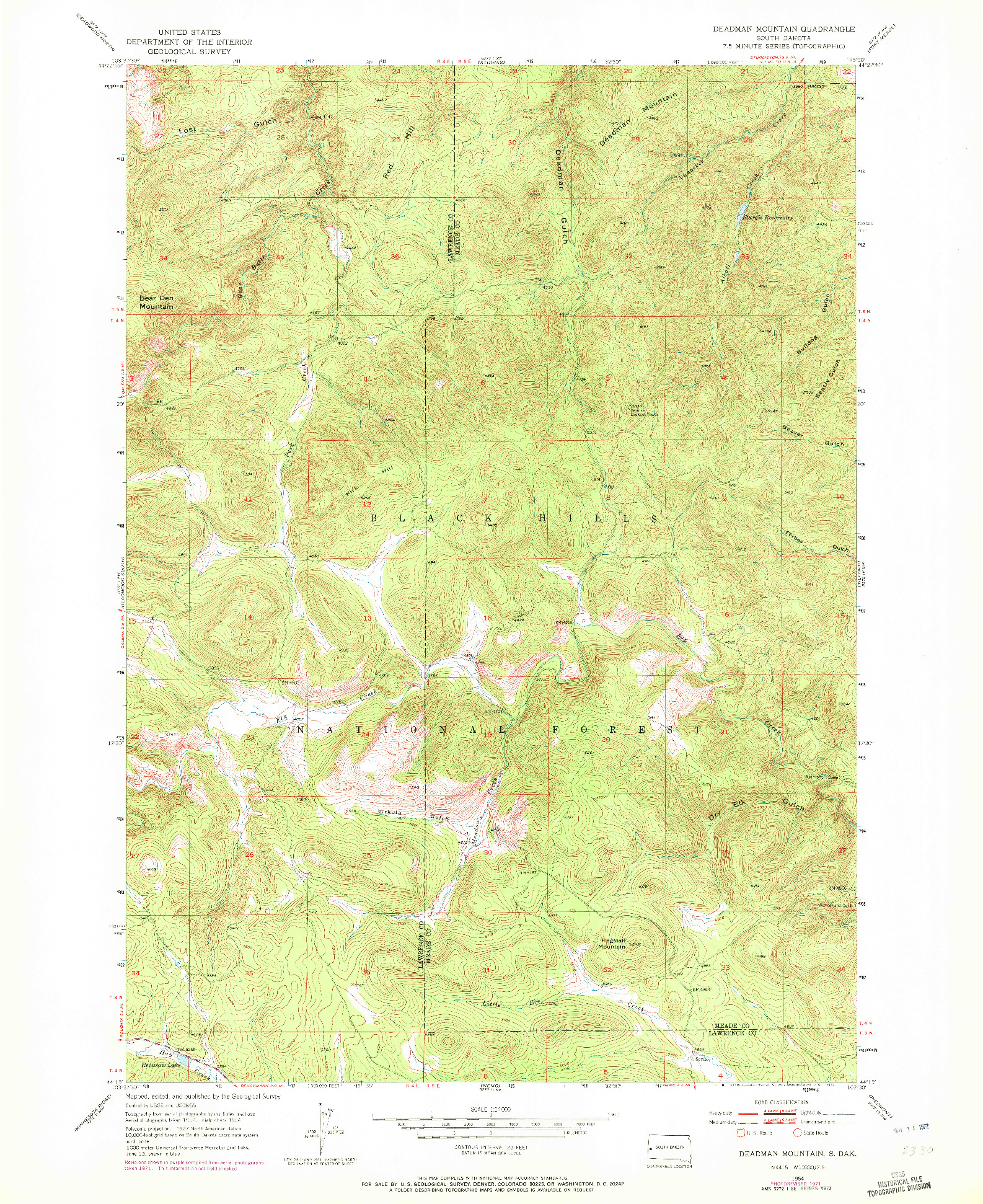 USGS 1:24000-SCALE QUADRANGLE FOR DEADMAN MOUNTAIN, SD 1954