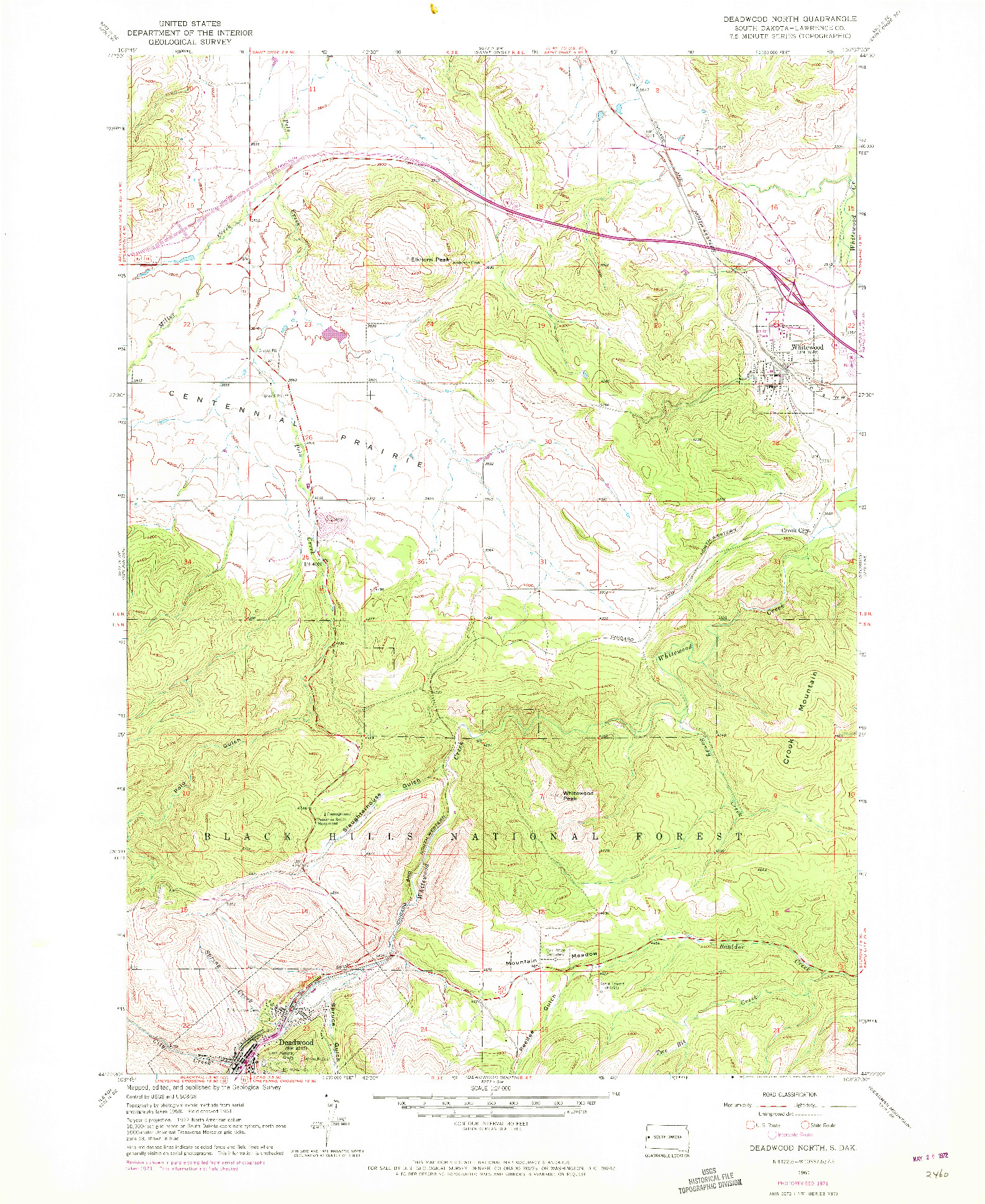 USGS 1:24000-SCALE QUADRANGLE FOR DEADWOOD NORTH, SD 1961