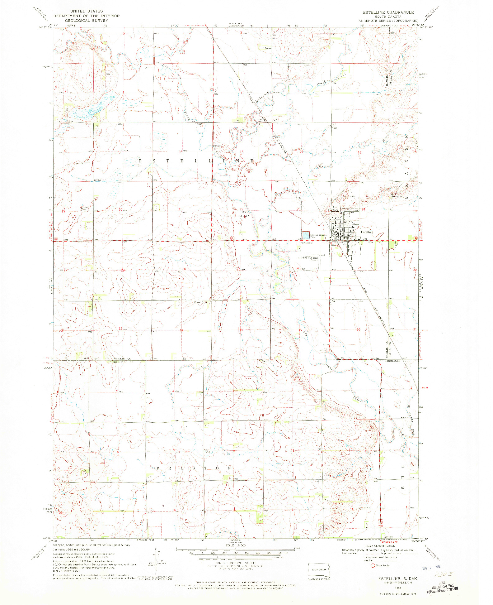 USGS 1:24000-SCALE QUADRANGLE FOR ESTELLINE, SD 1970