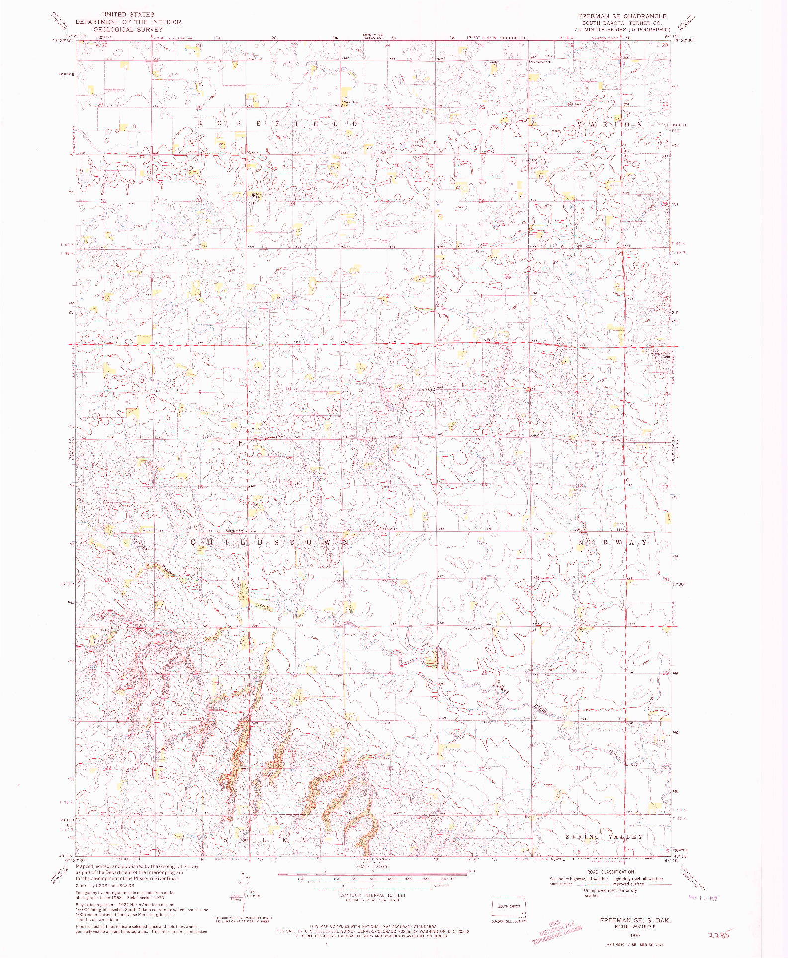 USGS 1:24000-SCALE QUADRANGLE FOR FREEMAN SE, SD 1970