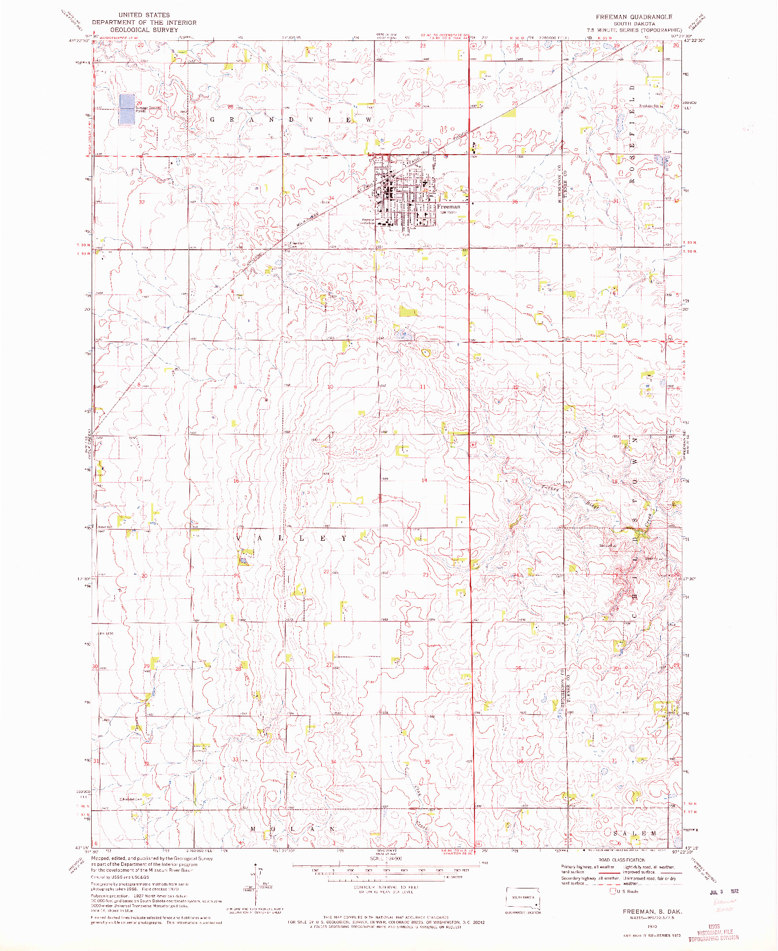 USGS 1:24000-SCALE QUADRANGLE FOR FREEMAN, SD 1970