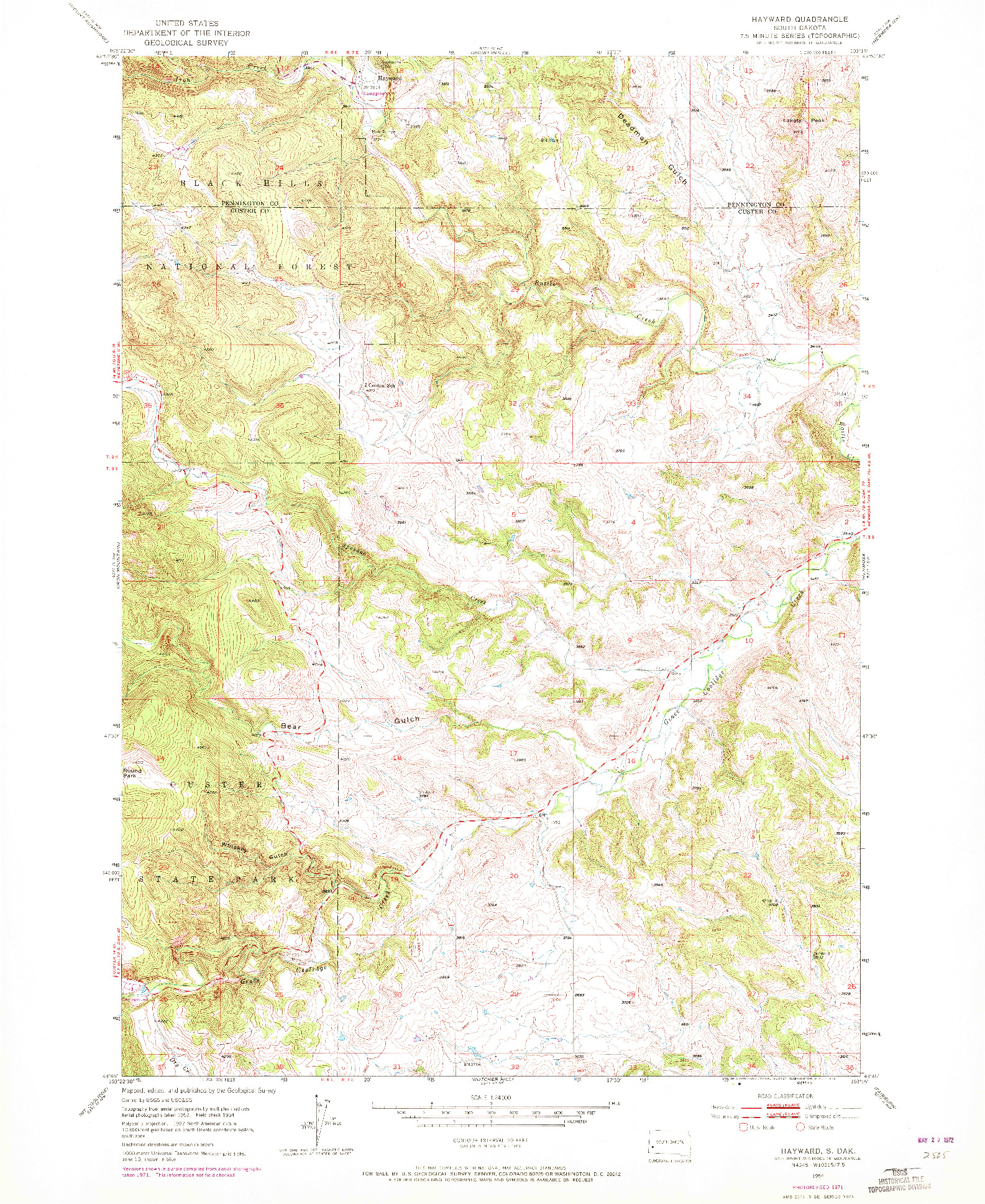 USGS 1:24000-SCALE QUADRANGLE FOR HAYWARD, SD 1954