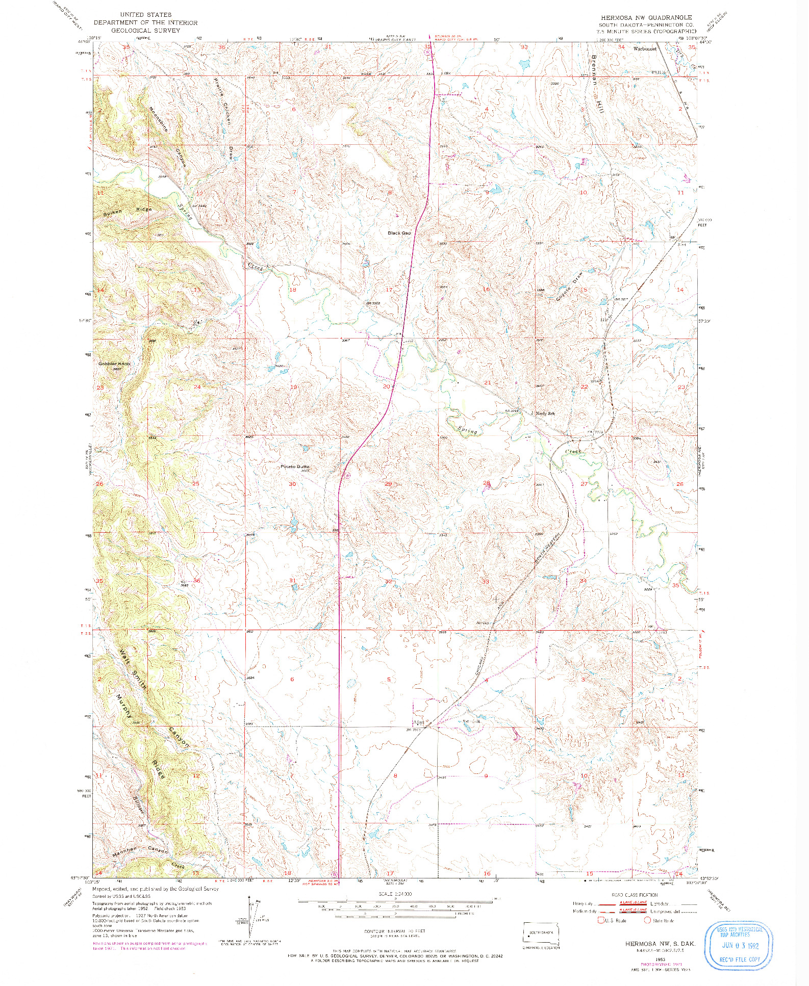 USGS 1:24000-SCALE QUADRANGLE FOR HERMOSA NW, SD 1953