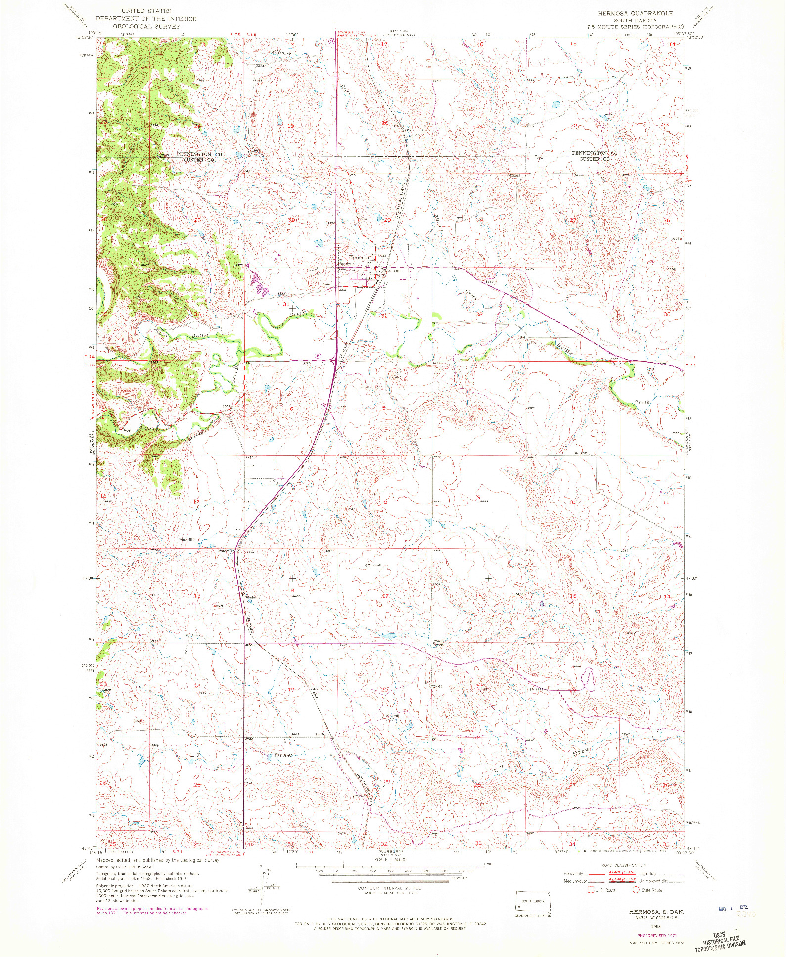 USGS 1:24000-SCALE QUADRANGLE FOR HERMOSA, SD 1953