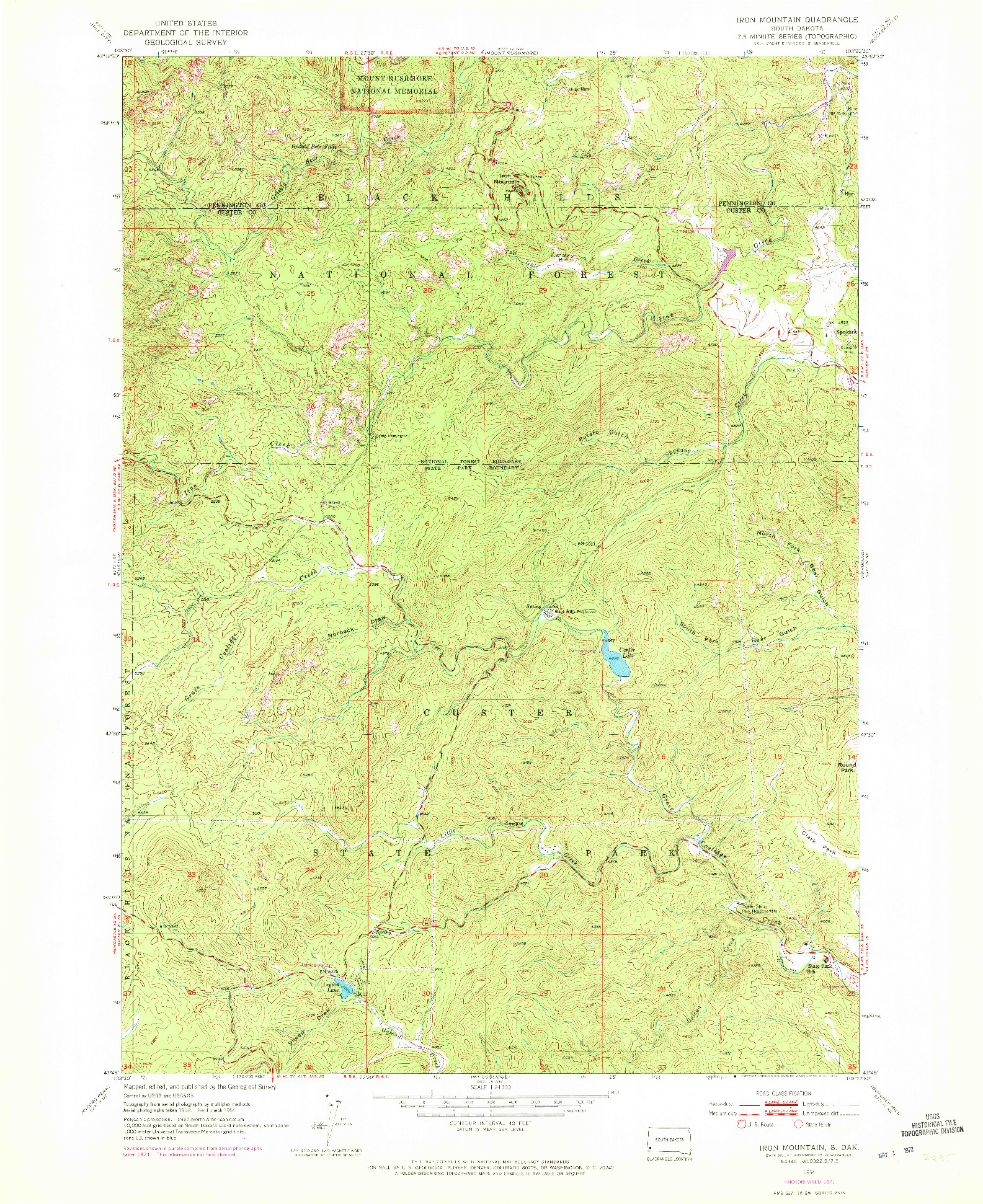 USGS 1:24000-SCALE QUADRANGLE FOR IRON MOUNTAIN, SD 1954