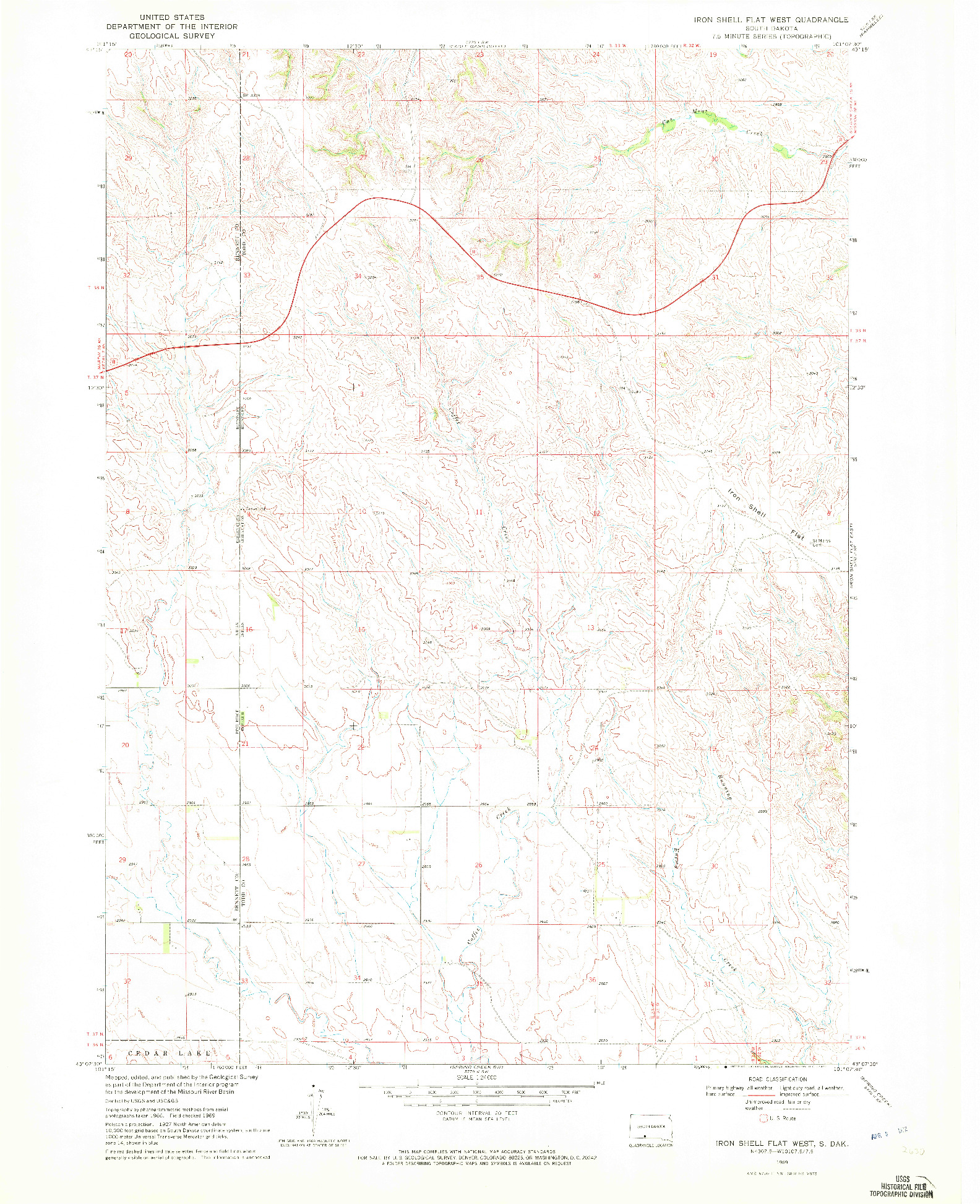 USGS 1:24000-SCALE QUADRANGLE FOR IRON SHELL FLAT WEST, SD 1969