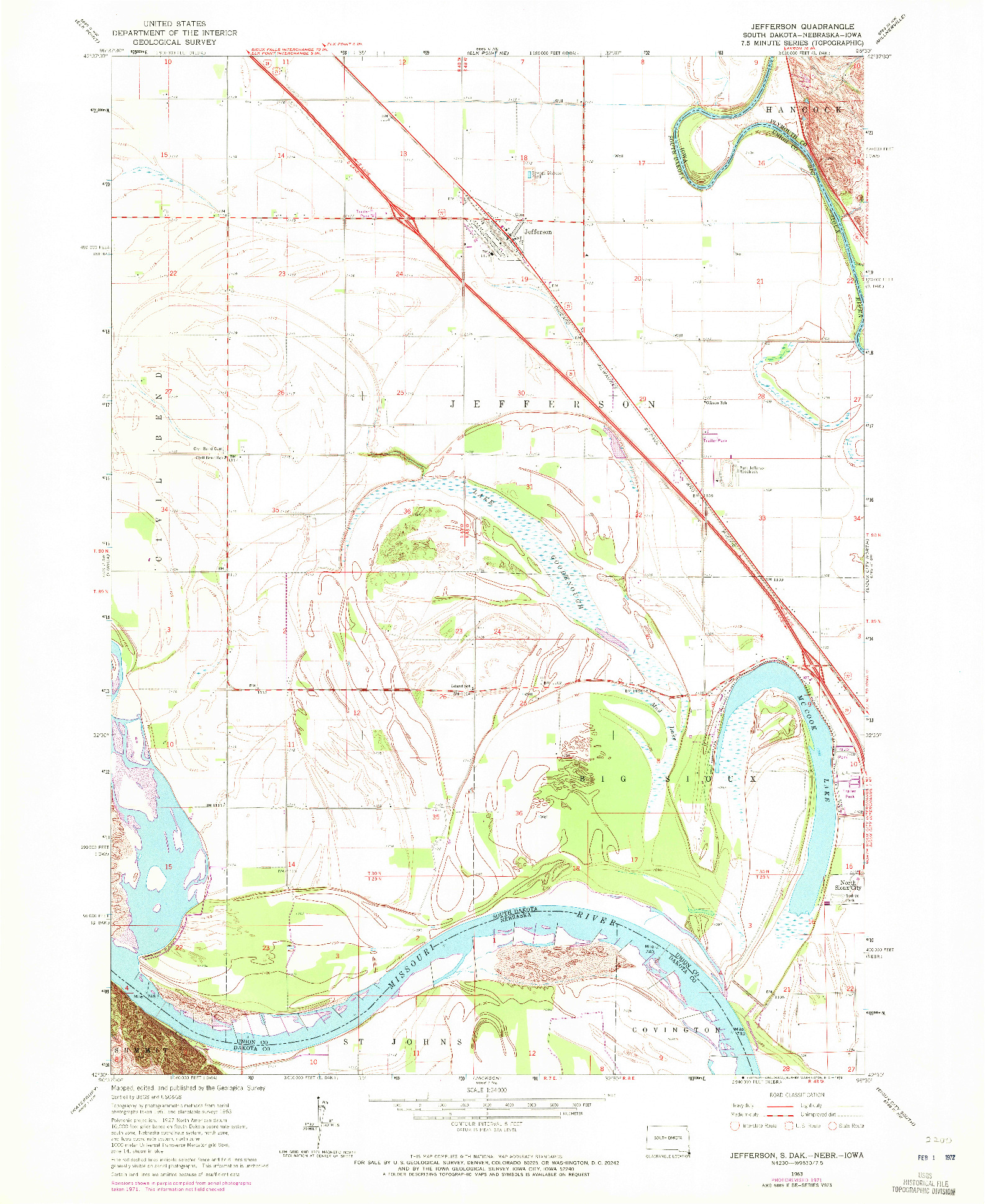 USGS 1:24000-SCALE QUADRANGLE FOR JEFFERSON, SD 1963