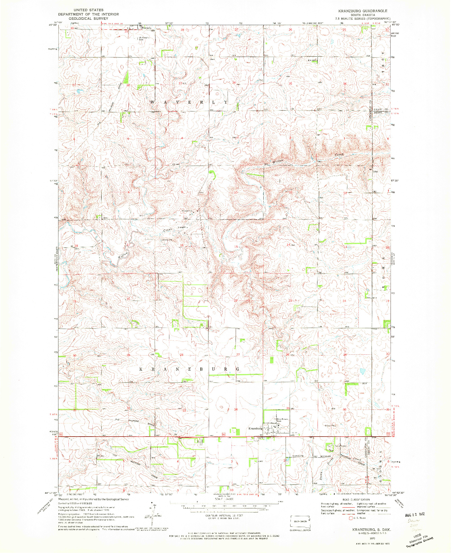 USGS 1:24000-SCALE QUADRANGLE FOR KRANZBURG, SD 1970