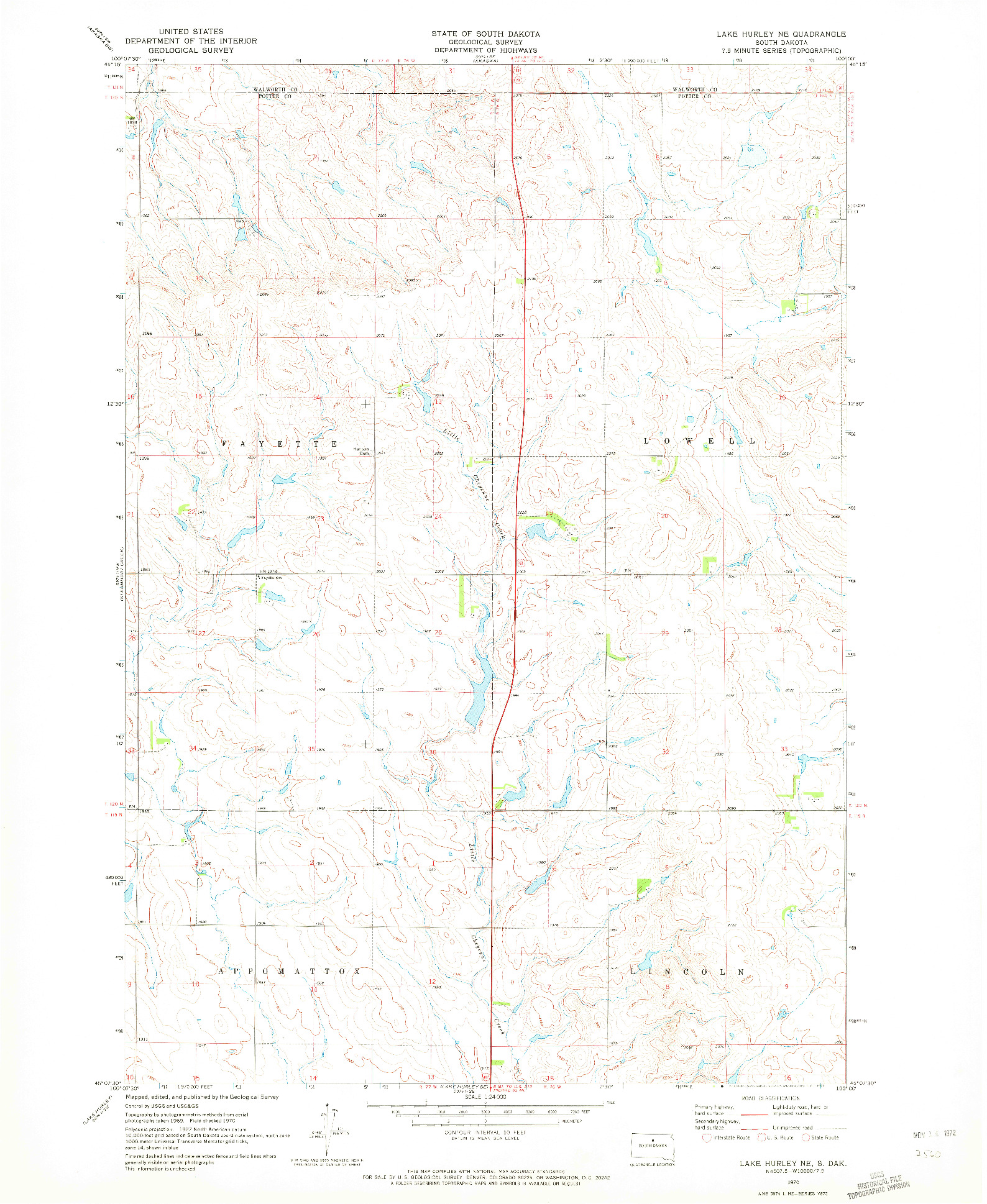 USGS 1:24000-SCALE QUADRANGLE FOR LAKE HURLEY NE, SD 1970