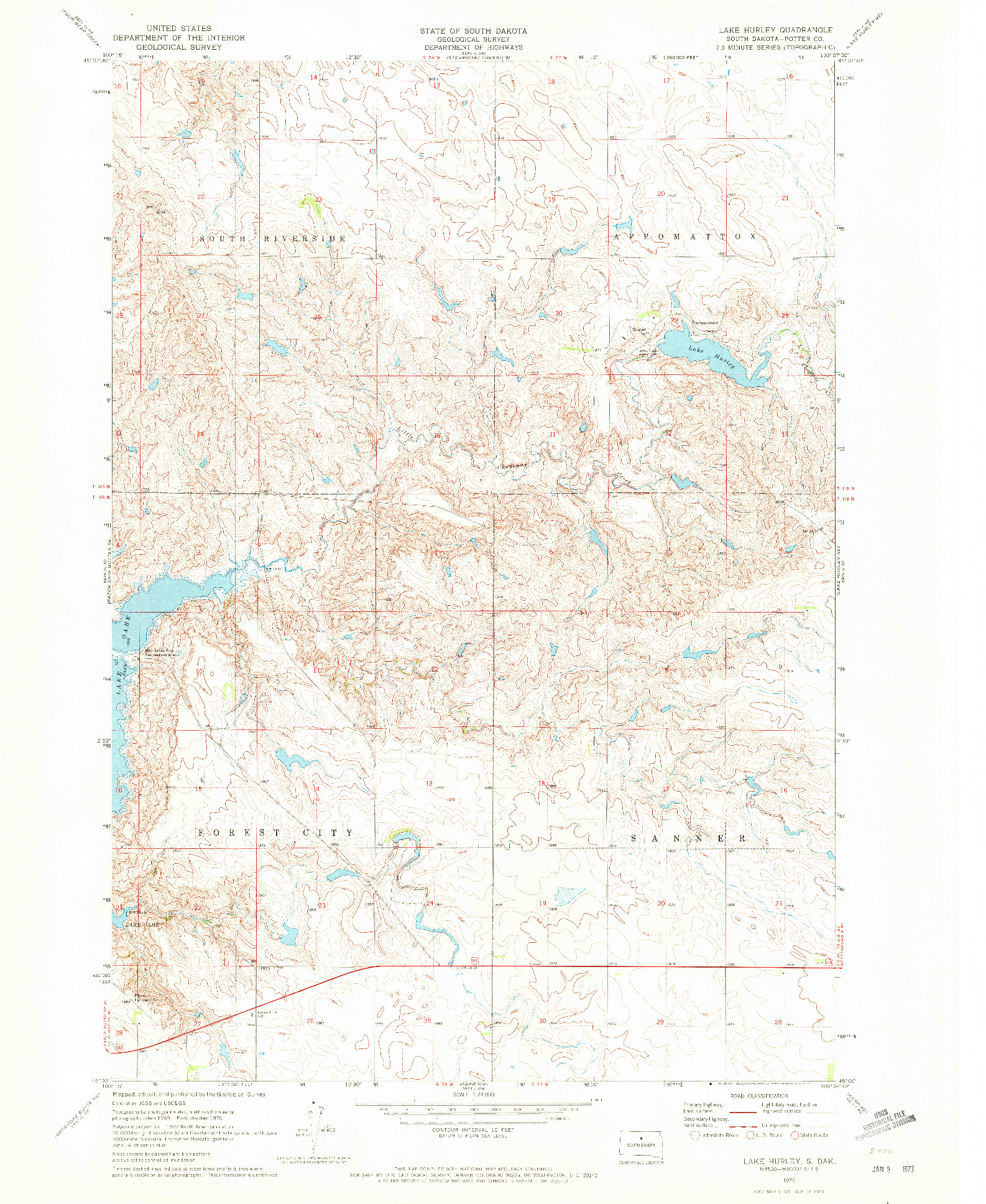 USGS 1:24000-SCALE QUADRANGLE FOR LAKE HURLEY, SD 1970