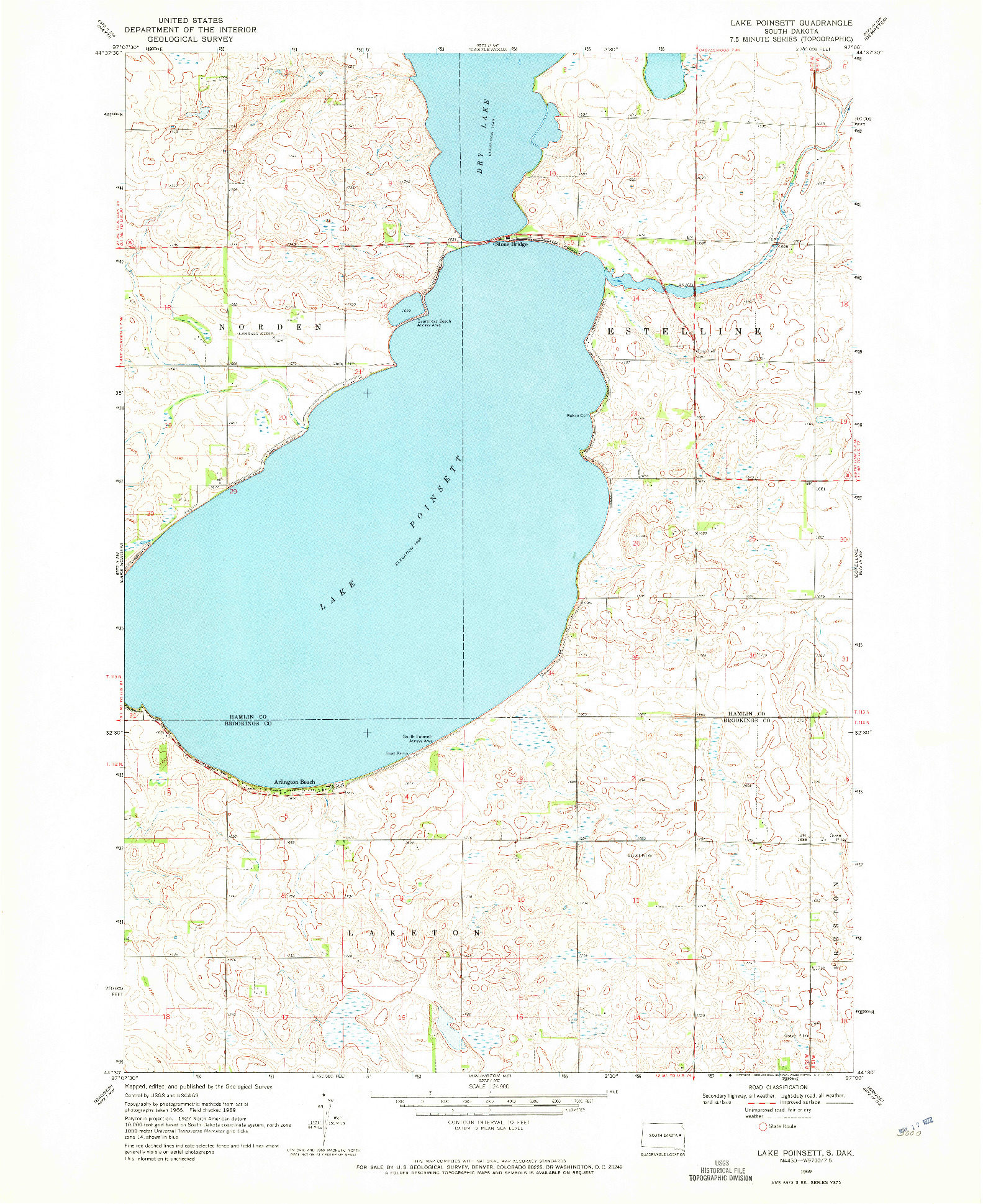 USGS 1:24000-SCALE QUADRANGLE FOR LAKE POINSETT, SD 1969