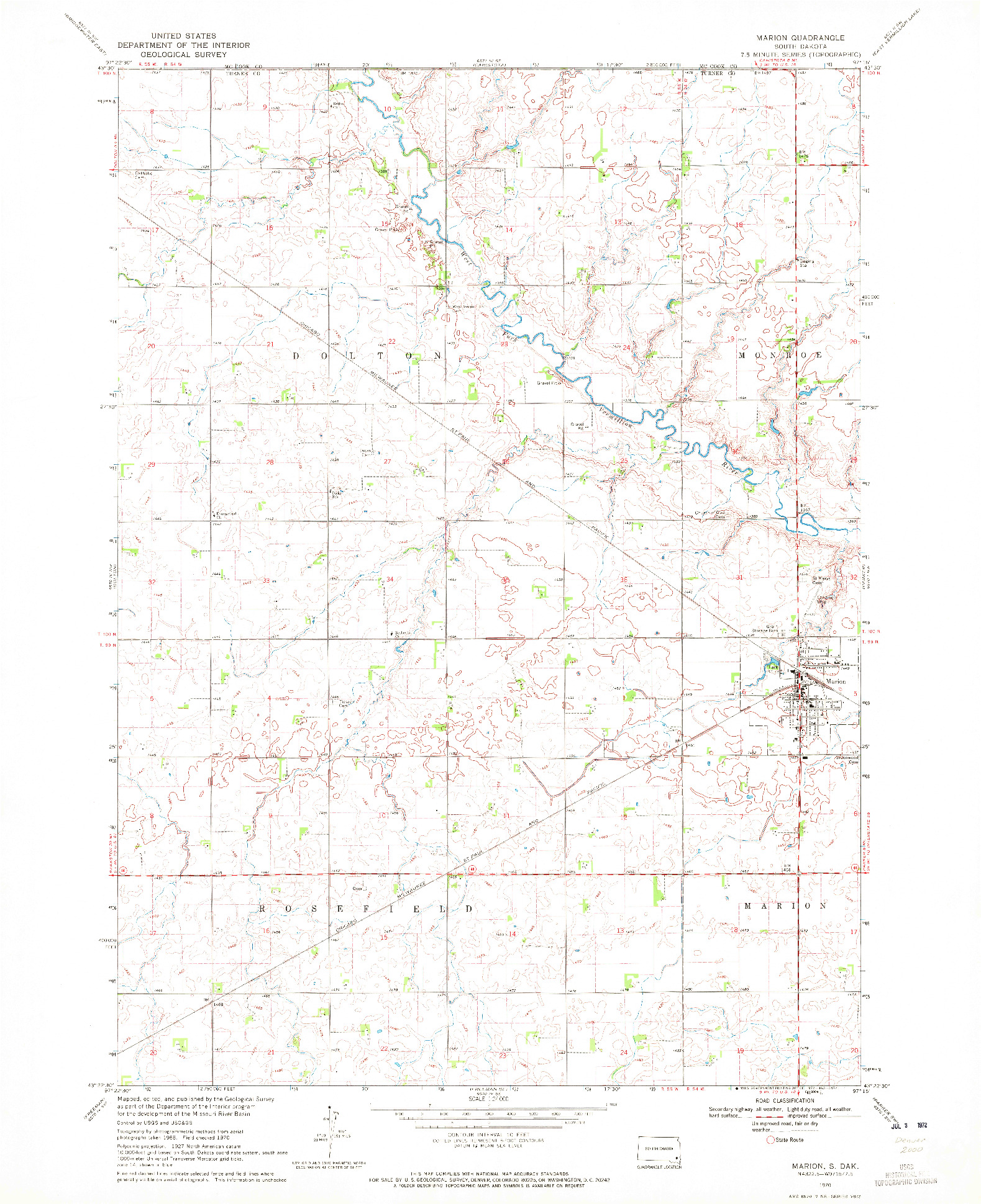 USGS 1:24000-SCALE QUADRANGLE FOR MARION, SD 1970