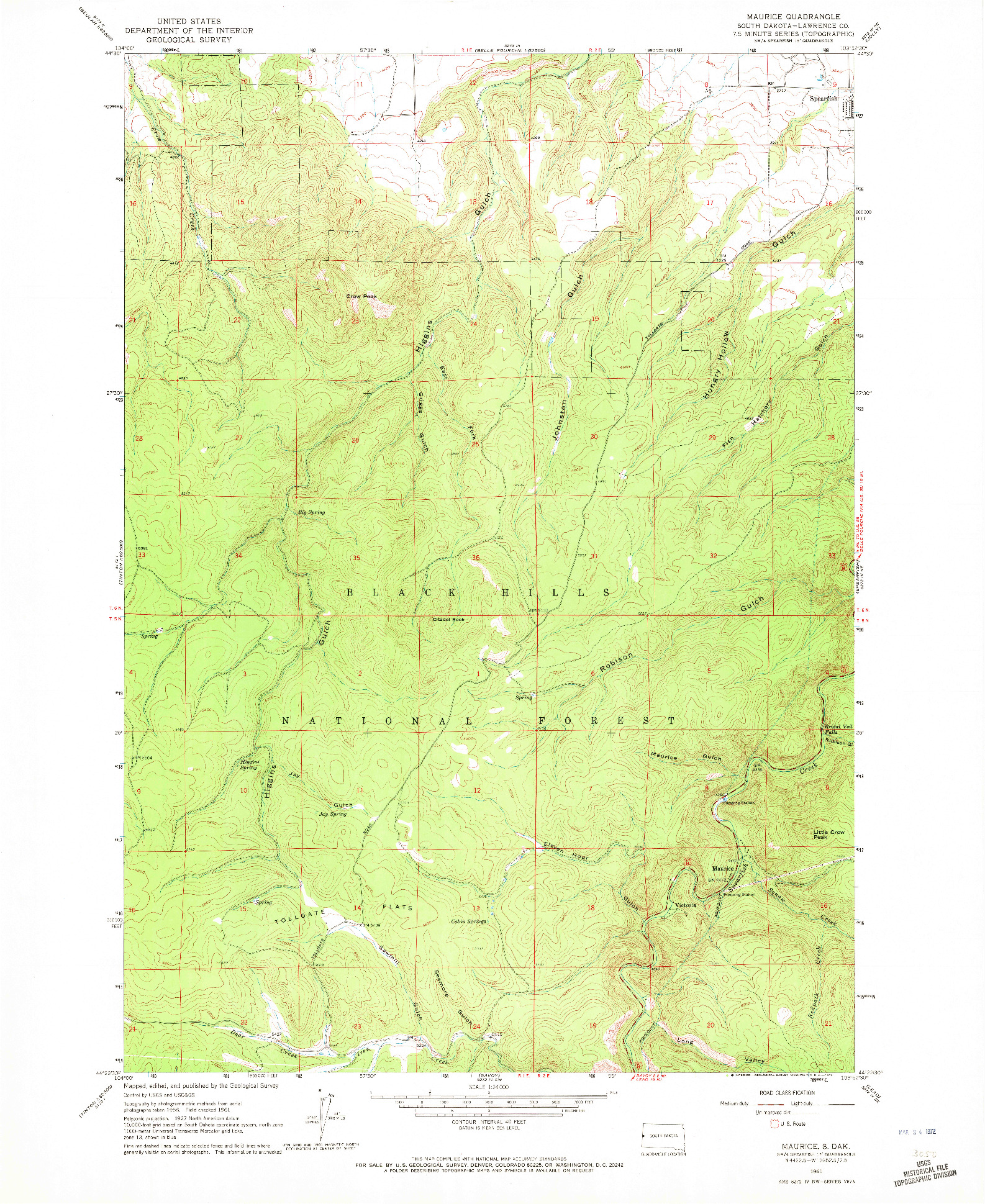 USGS 1:24000-SCALE QUADRANGLE FOR MAURICE, SD 1961