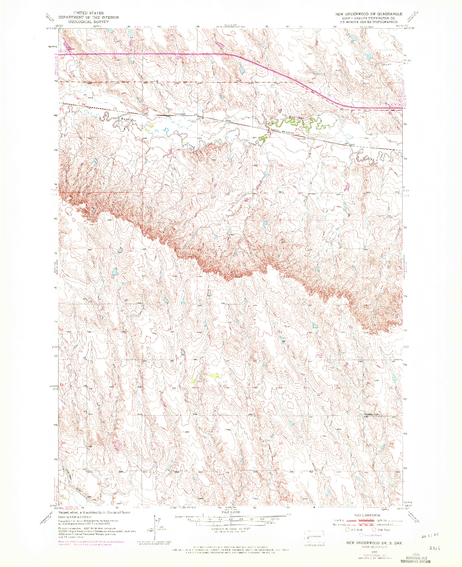 USGS 1:24000-SCALE QUADRANGLE FOR NEW UNDERWOOD SW, SD 1953