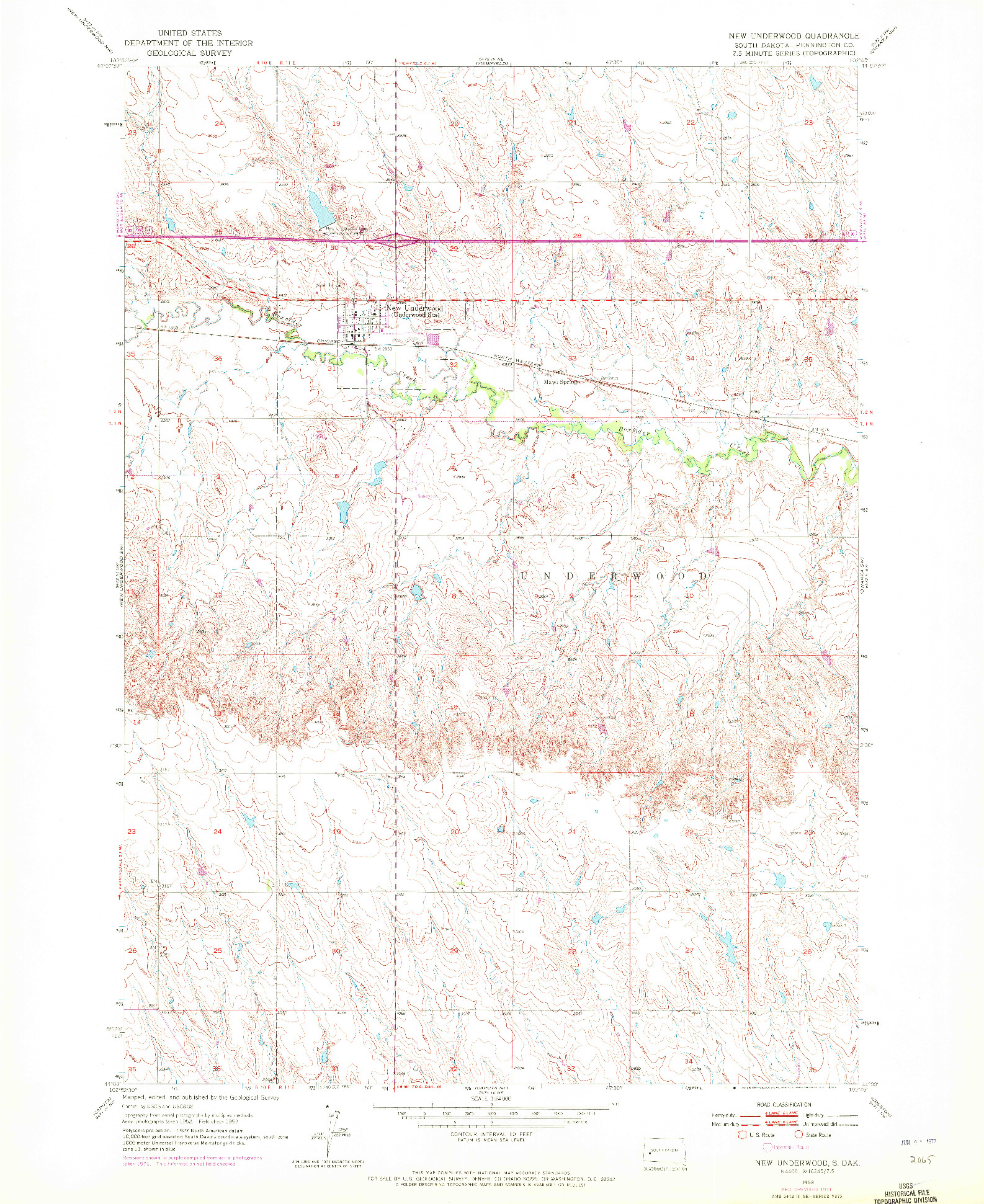 USGS 1:24000-SCALE QUADRANGLE FOR NEW UNDERWOOD, SD 1953