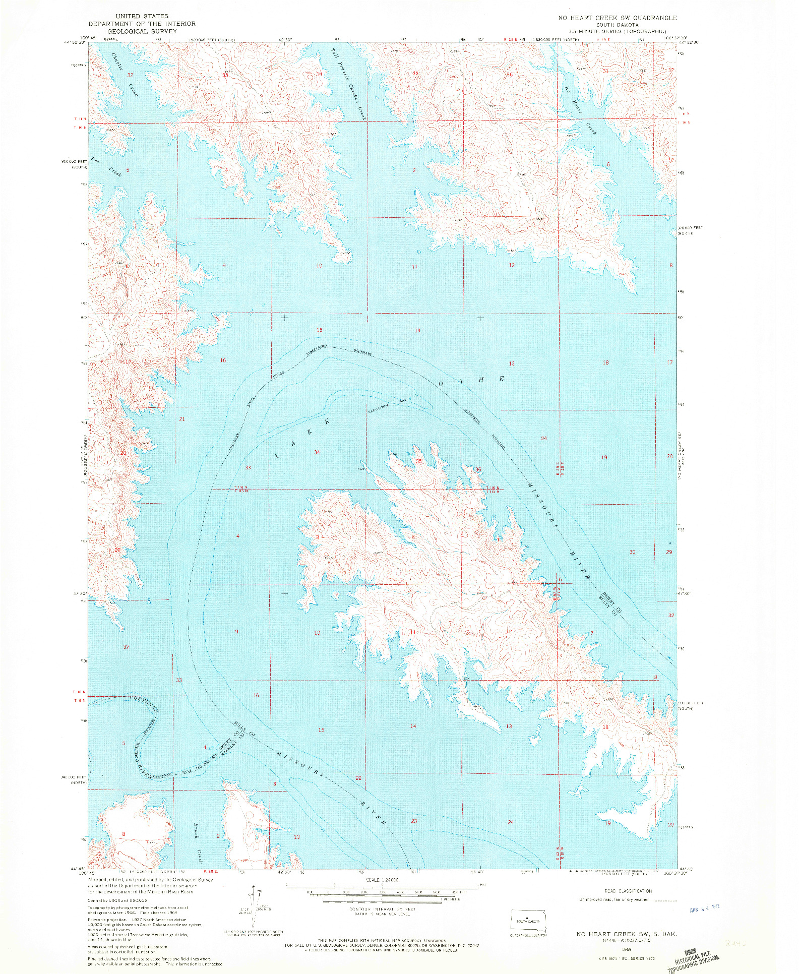 USGS 1:24000-SCALE QUADRANGLE FOR NO HEART CREEK SW, SD 1969