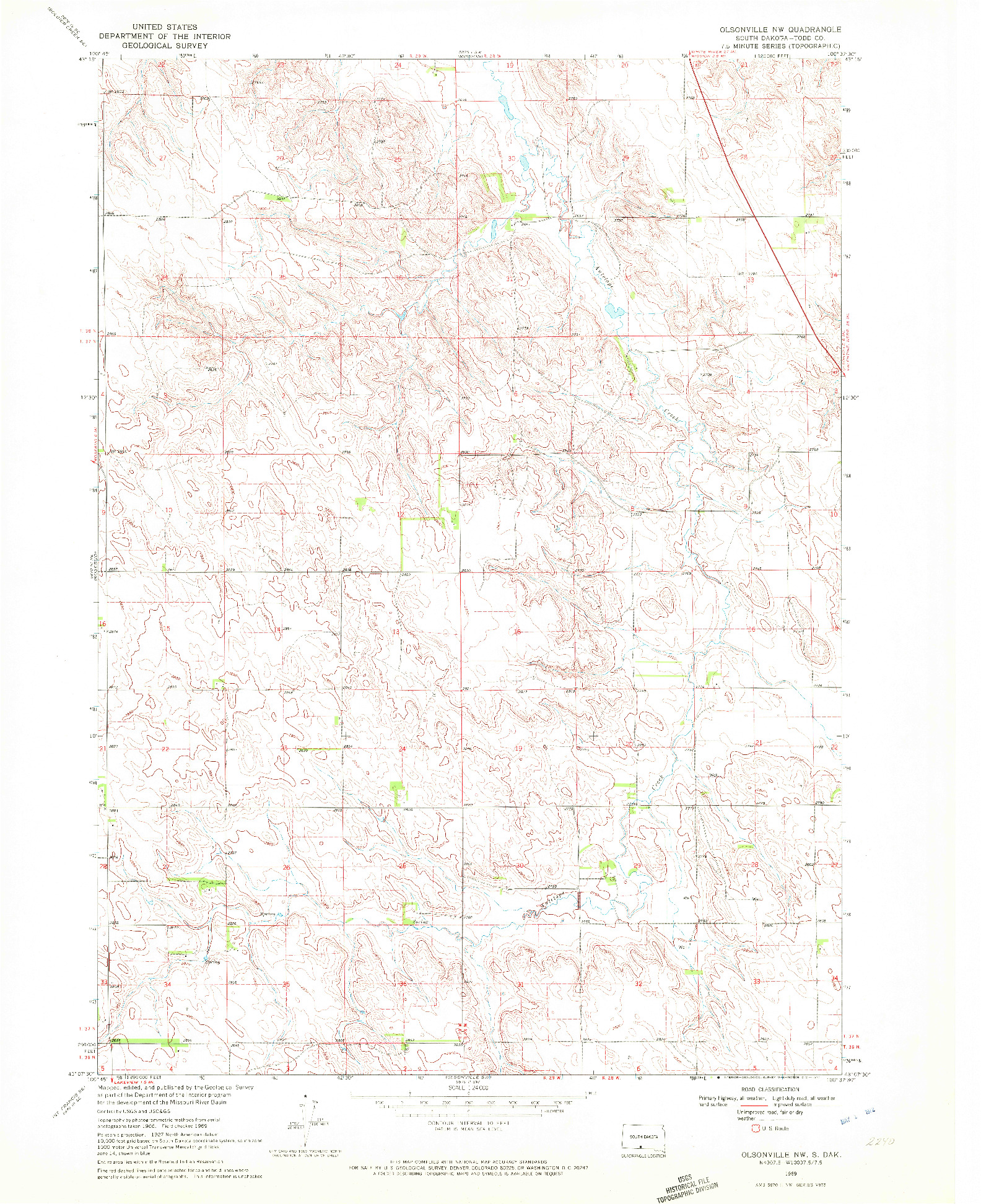 USGS 1:24000-SCALE QUADRANGLE FOR OLSONVILLE NW, SD 1969