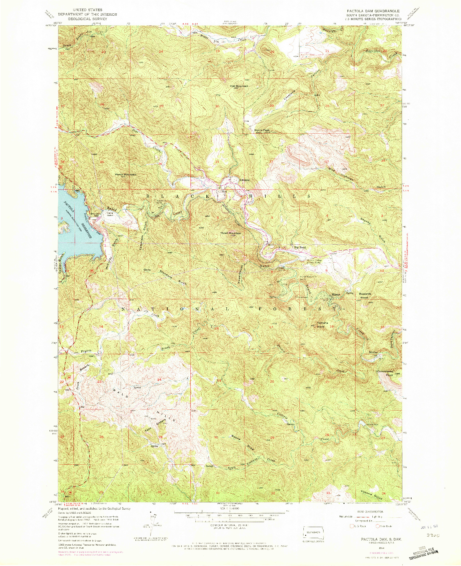 USGS 1:24000-SCALE QUADRANGLE FOR PACTOLA DAM, SD 1954