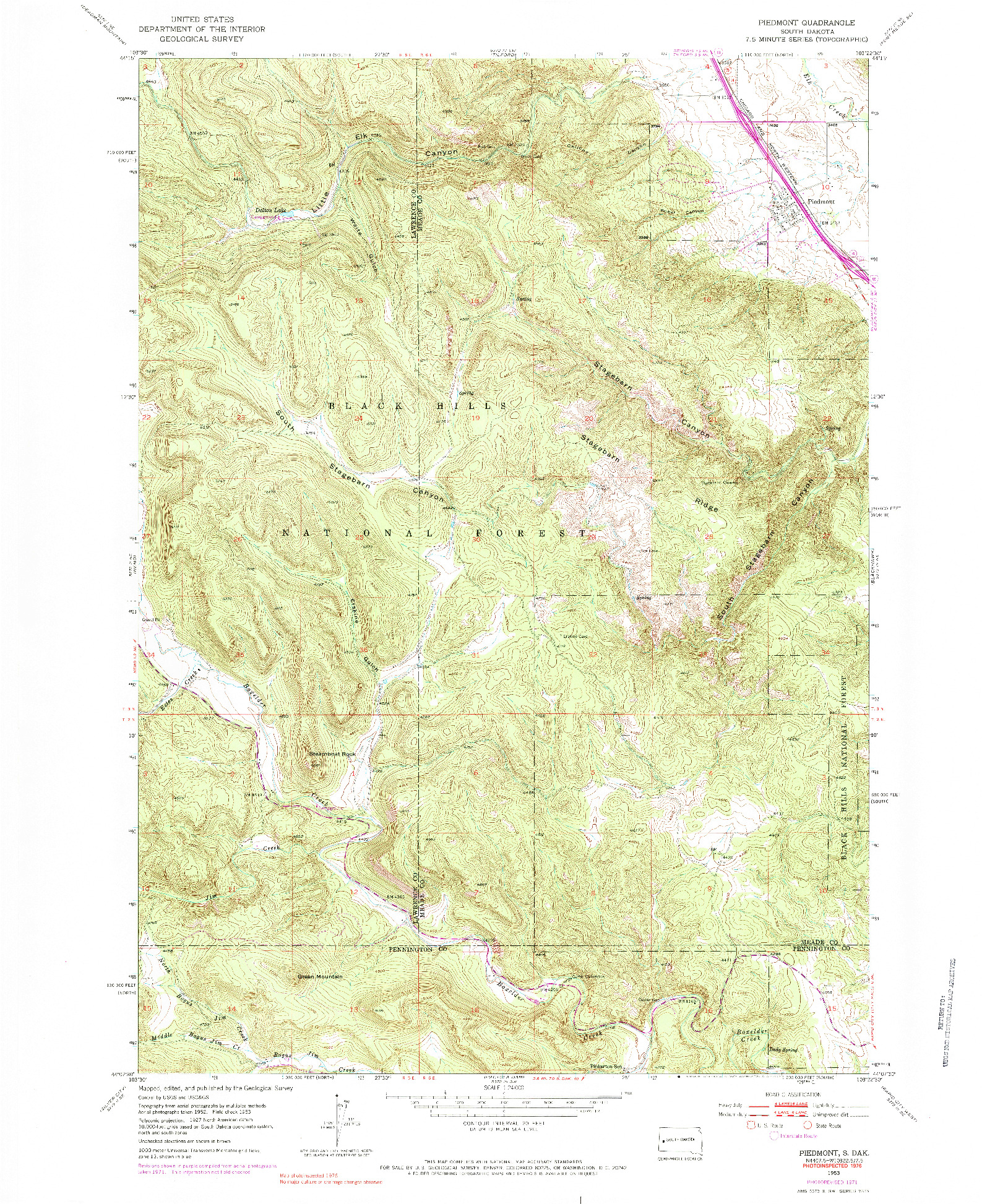 USGS 1:24000-SCALE QUADRANGLE FOR PIEDMONT, SD 1953