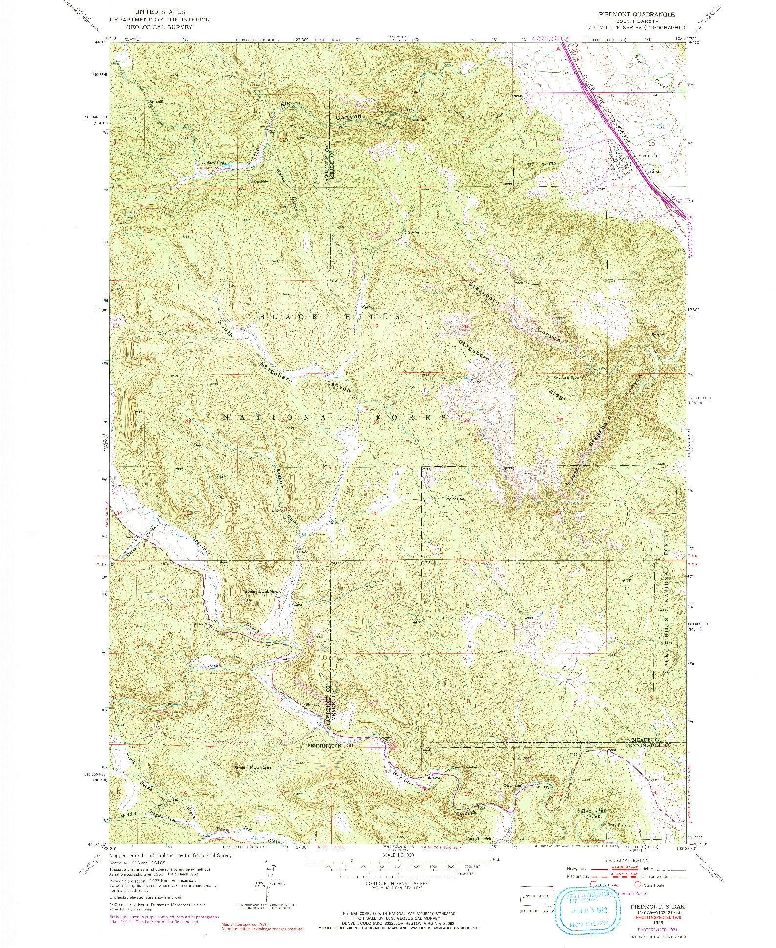 USGS 1:24000-SCALE QUADRANGLE FOR PIEDMONT, SD 1953