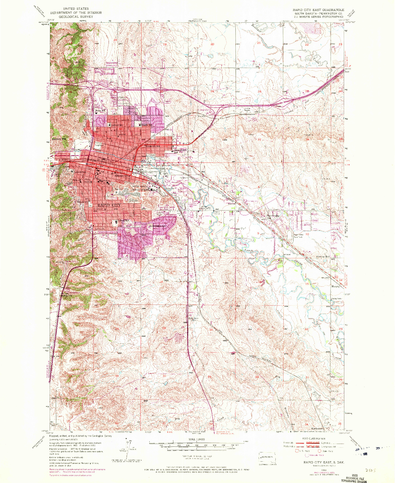 USGS 1:24000-SCALE QUADRANGLE FOR RAPID CITY EAST, SD 1953