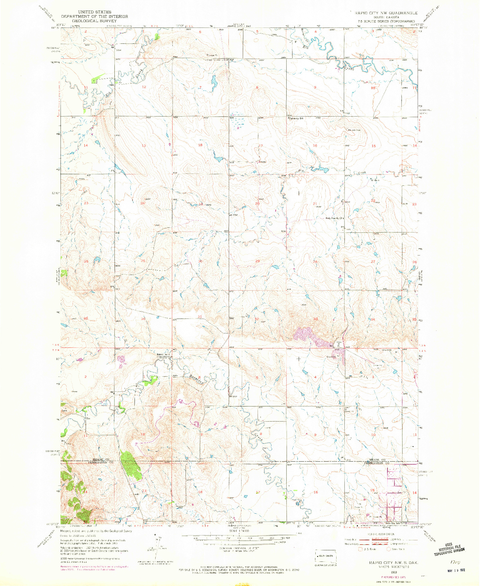USGS 1:24000-SCALE QUADRANGLE FOR RAPID CITY NW, SD 1953