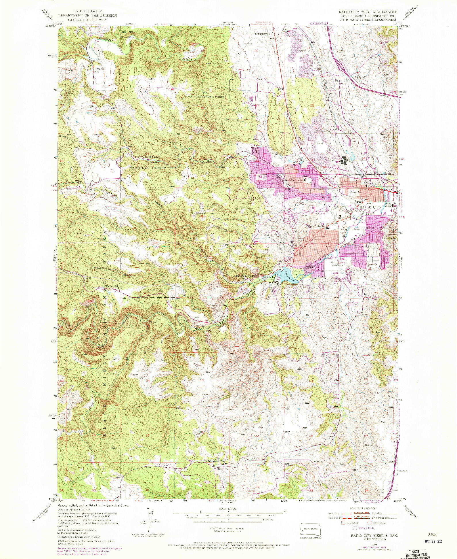 USGS 1:24000-SCALE QUADRANGLE FOR RAPID CITY WEST, SD 1953