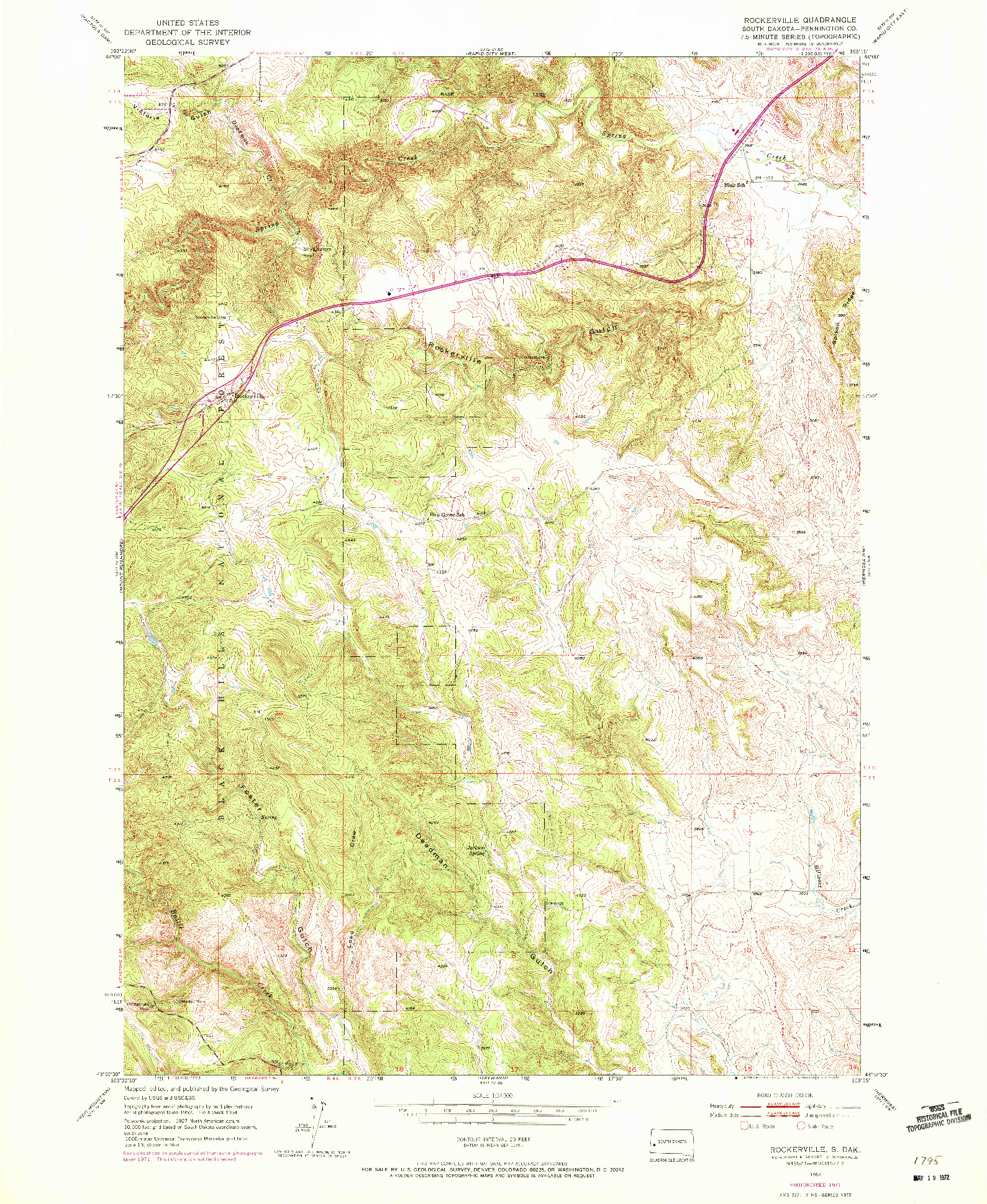 USGS 1:24000-SCALE QUADRANGLE FOR ROCKERVILLE, SD 1954